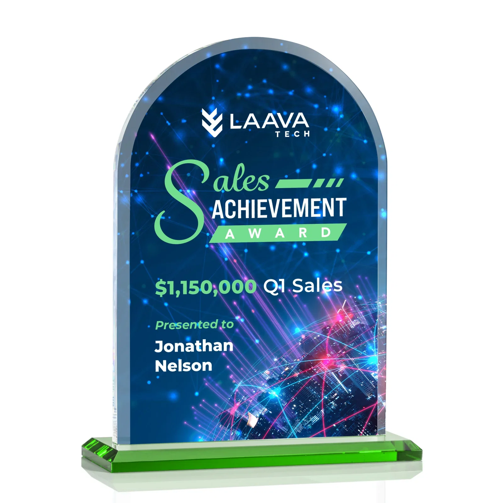 Branded Thick Starfire Crystal Arch Award on a Color Base, awards for graduation ceremonies