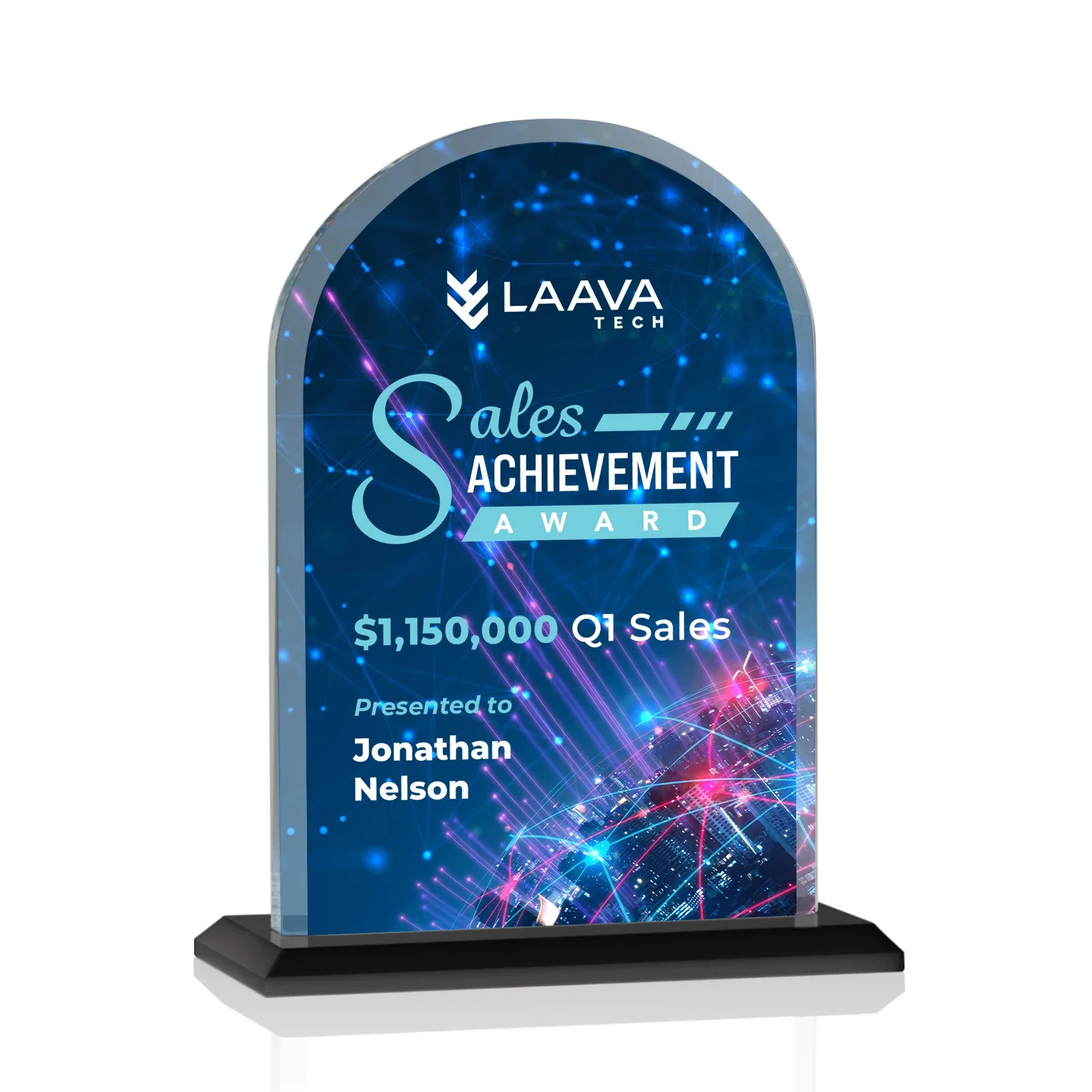 Branded Thick Starfire Crystal Arch Award on a Color Base, awards for dealer and partner awards