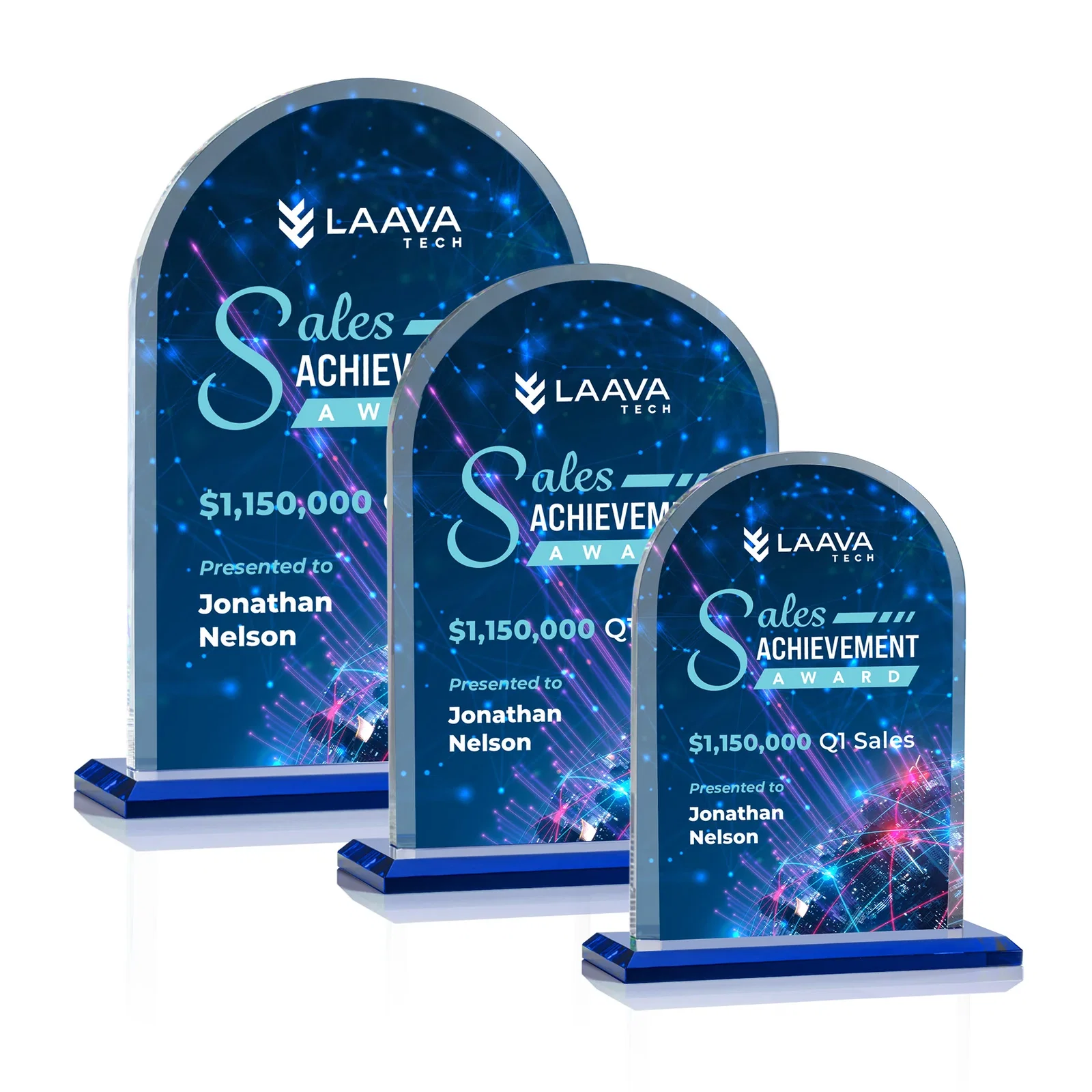 Custom printed Thick Starfire Crystal Arch Award on a Color Base, awards for employee recognition