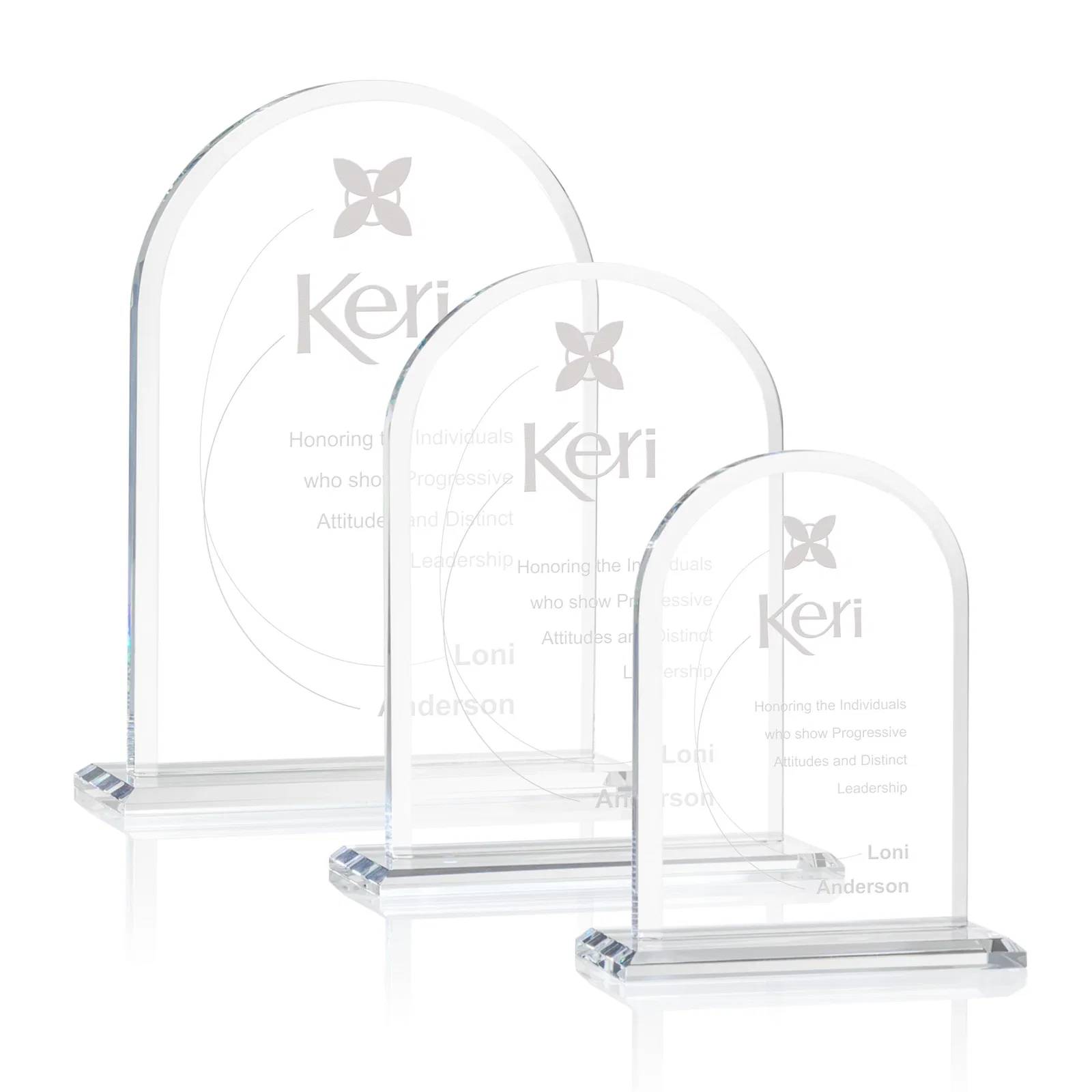 Custom Thick Starfire Crystal Arch Award on a Color Base, awards for retirement presentations