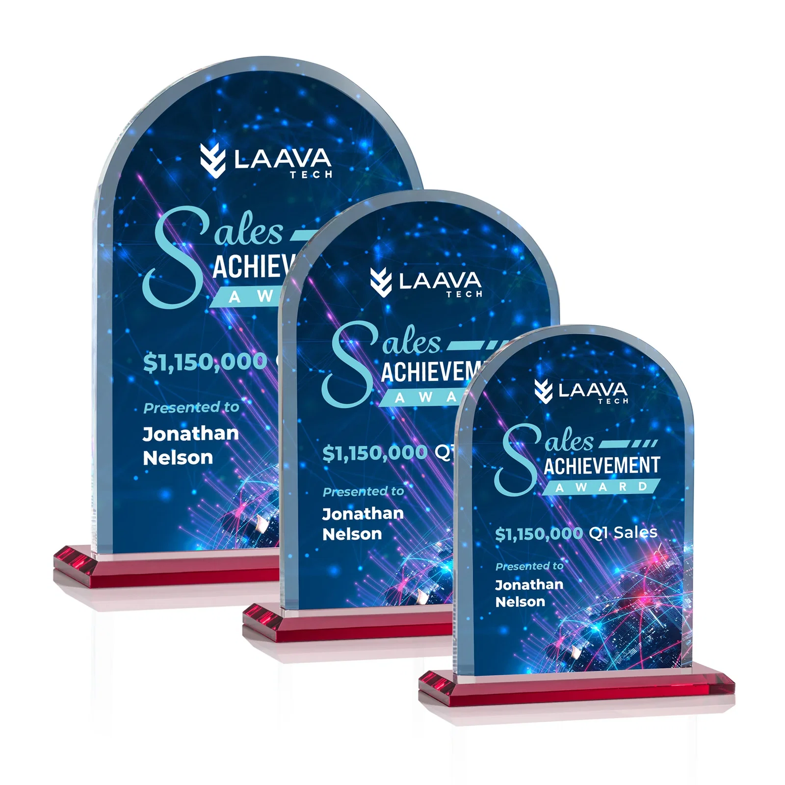 Custom printed Thick Starfire Crystal Arch Award on a Color Base, awards for retirement presentations