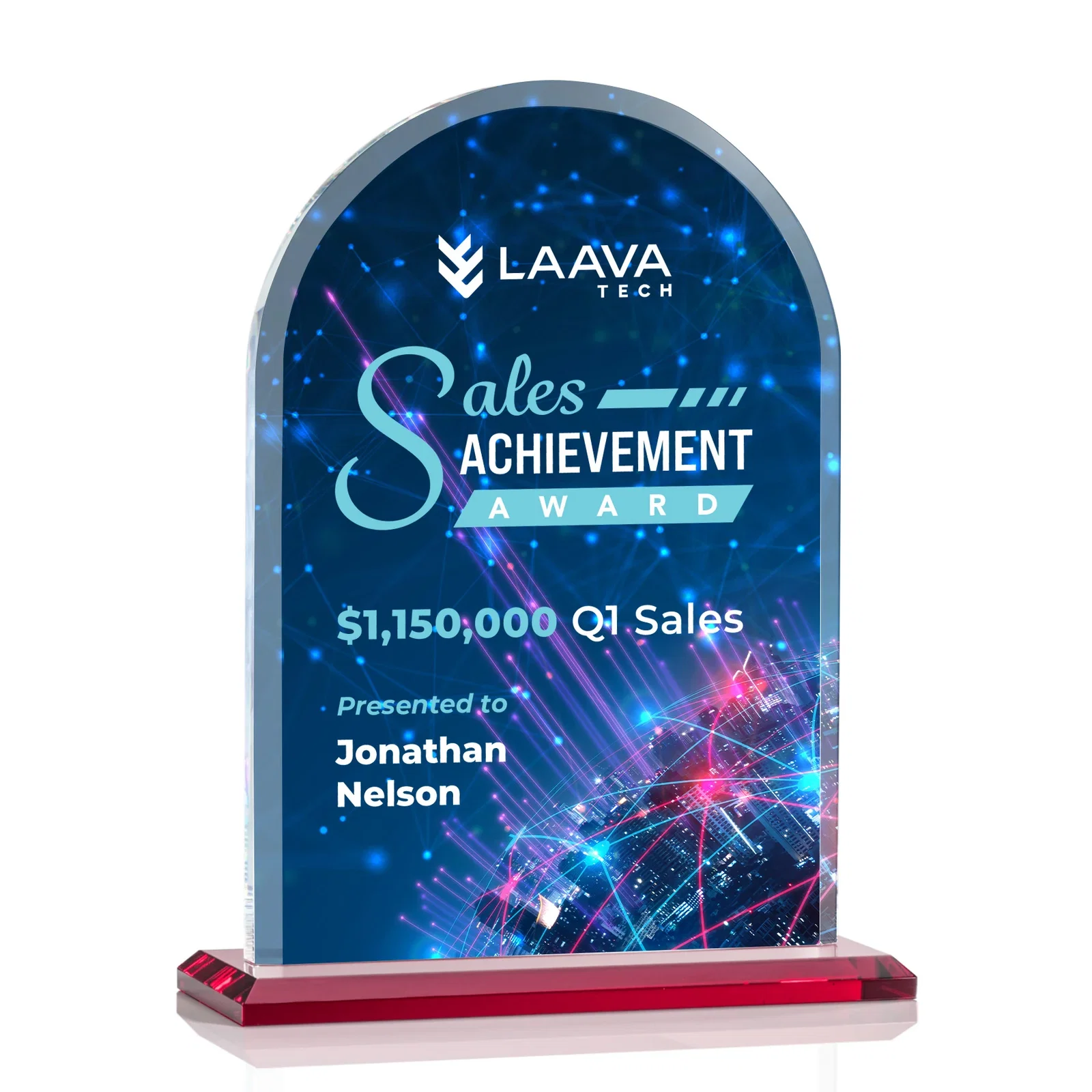 Custom printed Thick Starfire Crystal Arch Award on a Color Base, awards for graduation ceremonies