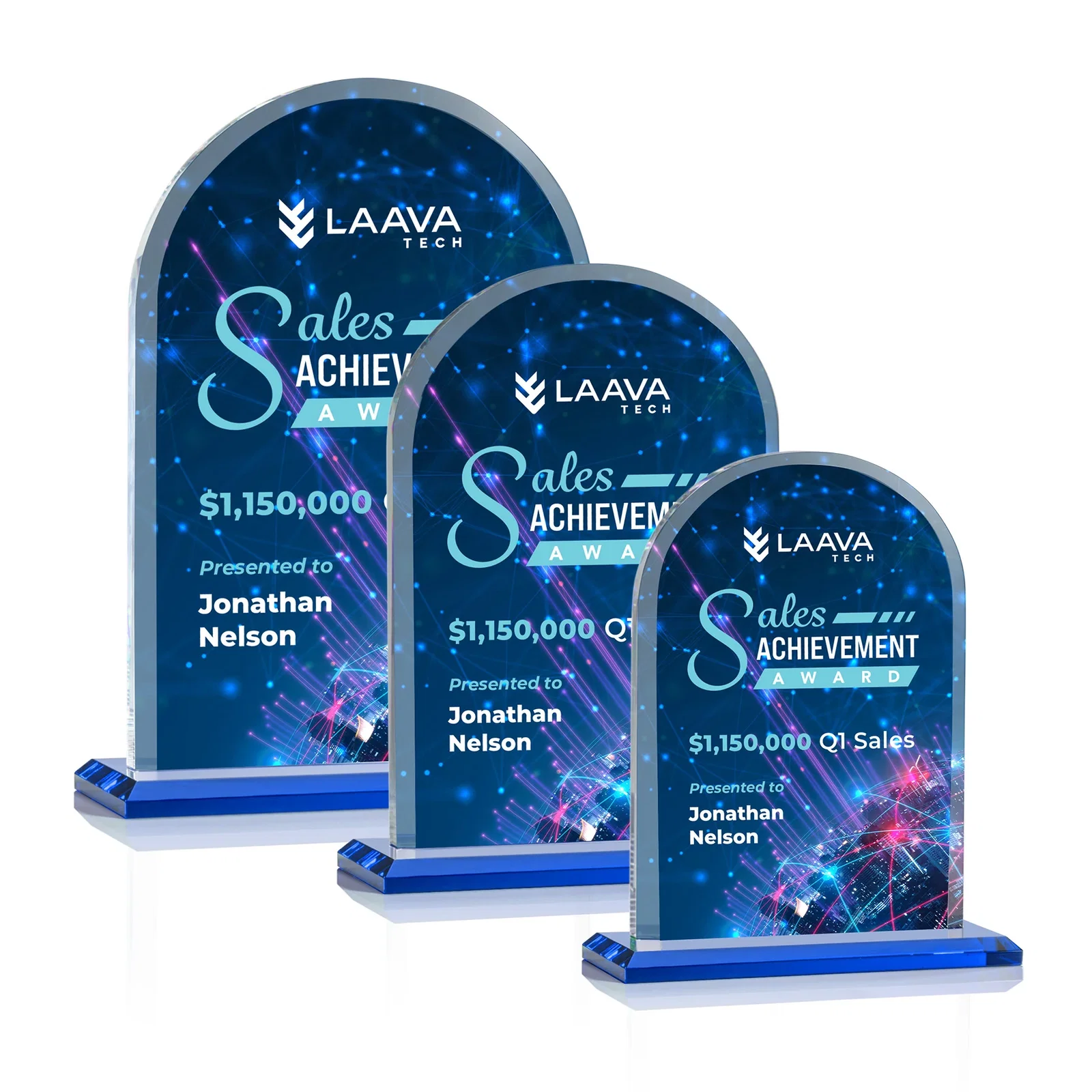 Custom printed Thick Starfire Crystal Arch Award on a Color Base, awards for safety achievement programs
