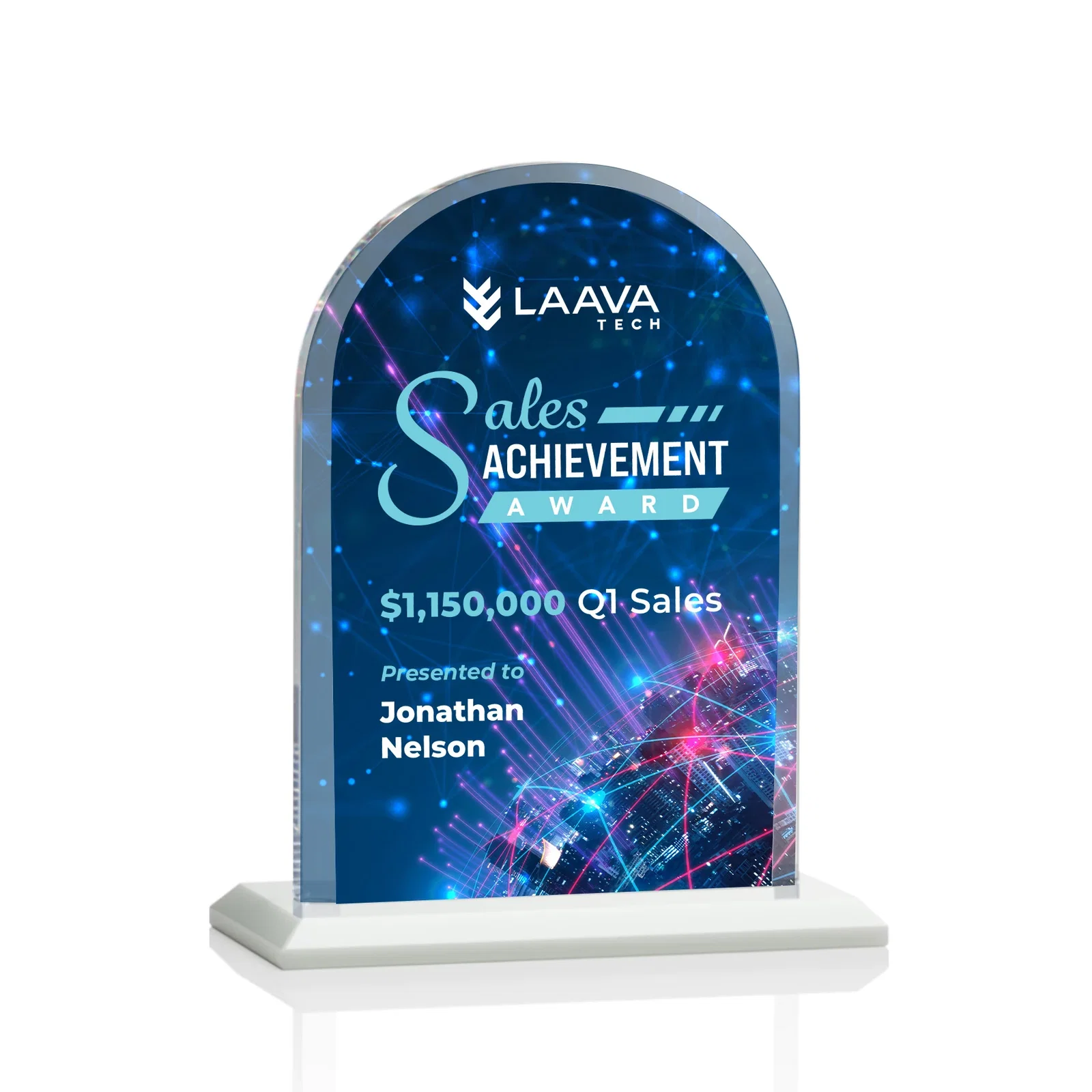 Customized Thick Starfire Crystal Arch Award on a Color Base, awards for corporate award ceremonies