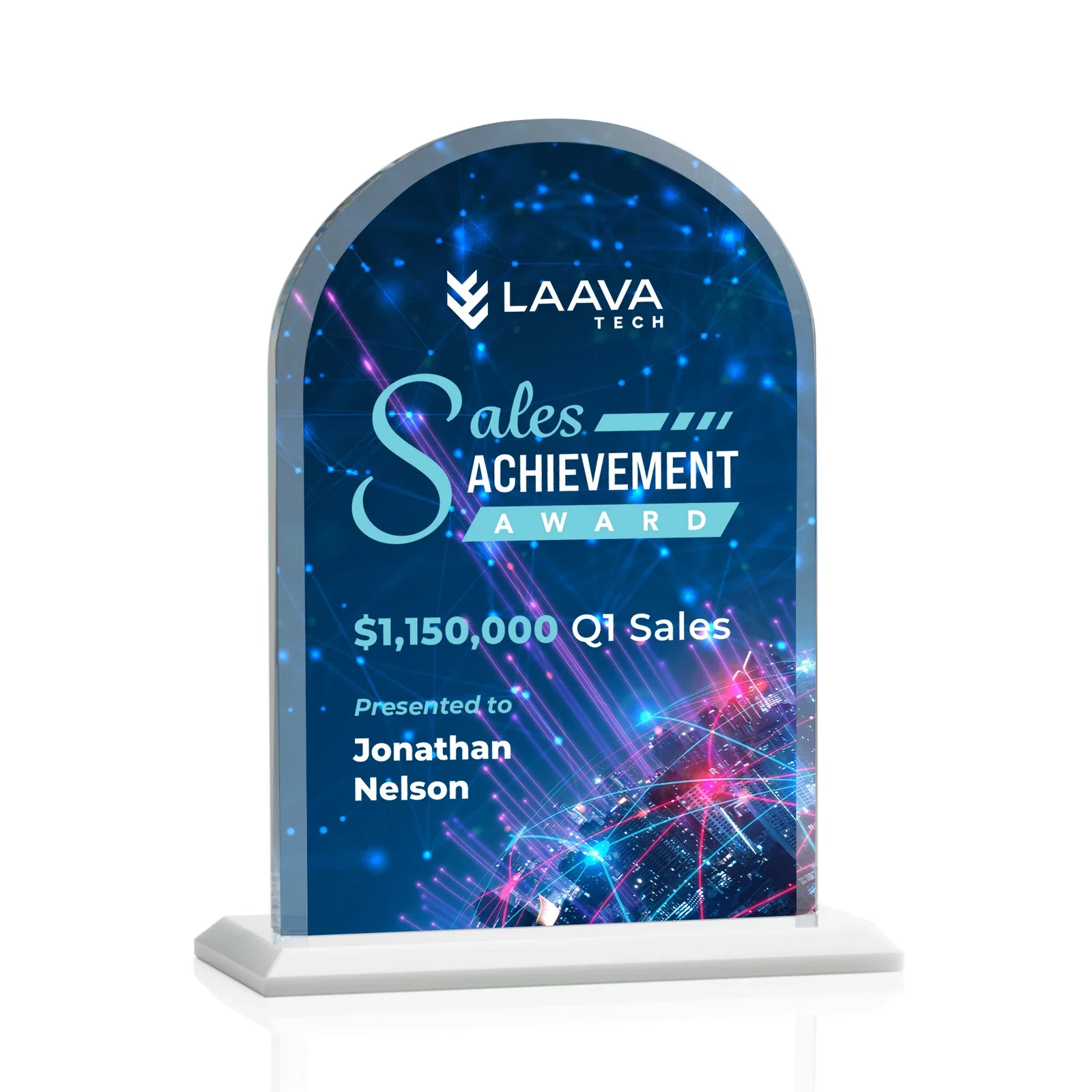 Customized Thick Starfire Crystal Arch Award on a Color Base, awards for service anniversary gifts