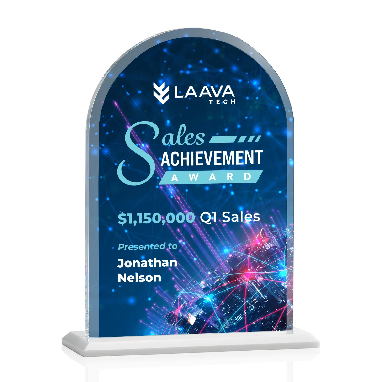 Customized Thick Starfire Crystal Arch Award on a Color Base, awards for sales achievement awards