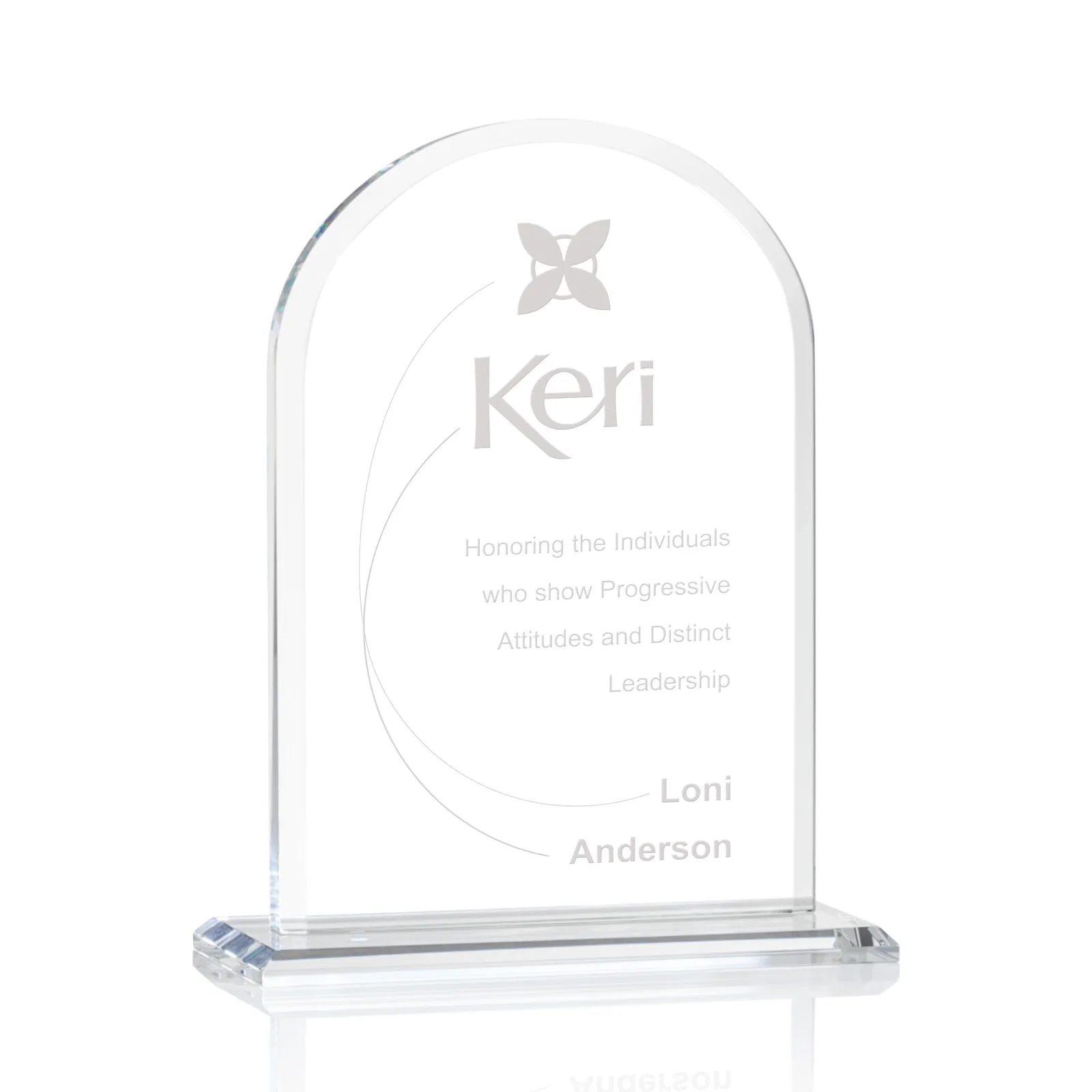 Custom Thick Starfire Crystal Arch Award on a Color Base, awards for donor appreciation