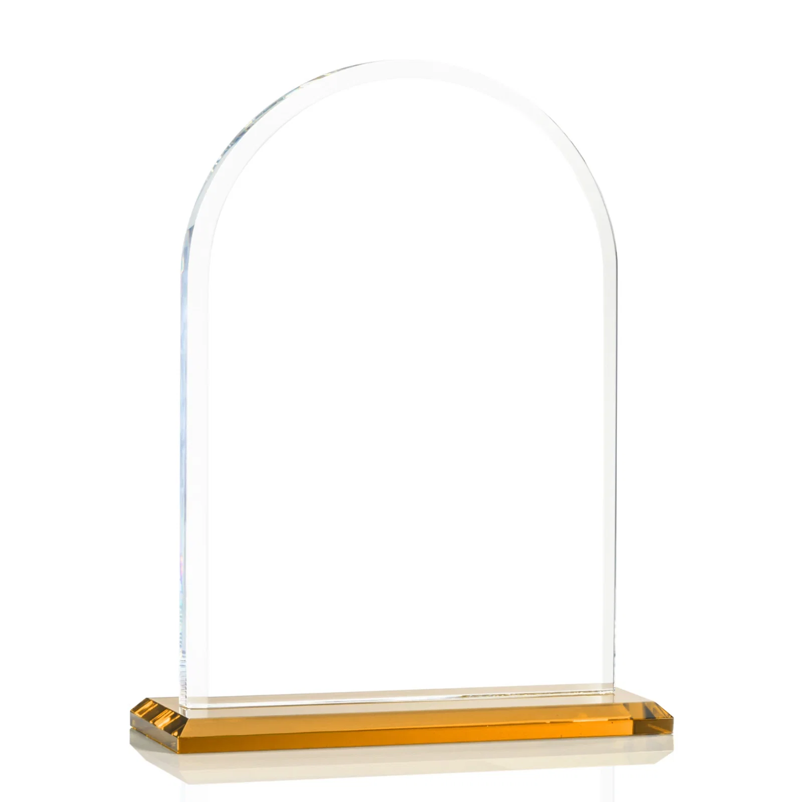 Custom engraved Thick Starfire Crystal Arch Award on a Color Base, awards for employee recognition
