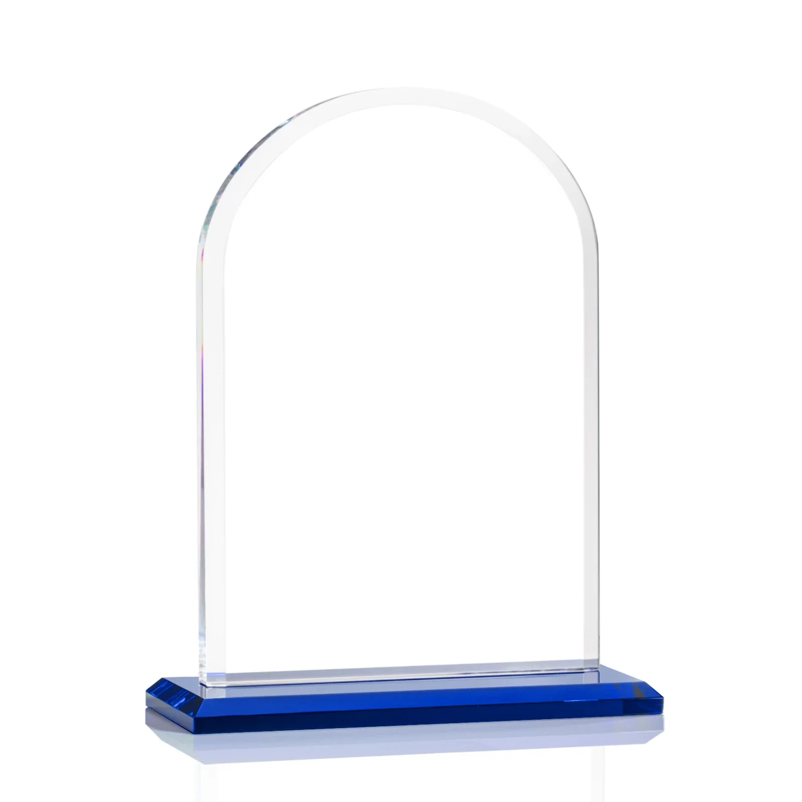 Custom engraved Thick Starfire Crystal Arch Award on a Color Base, awards for team milestone celebrations