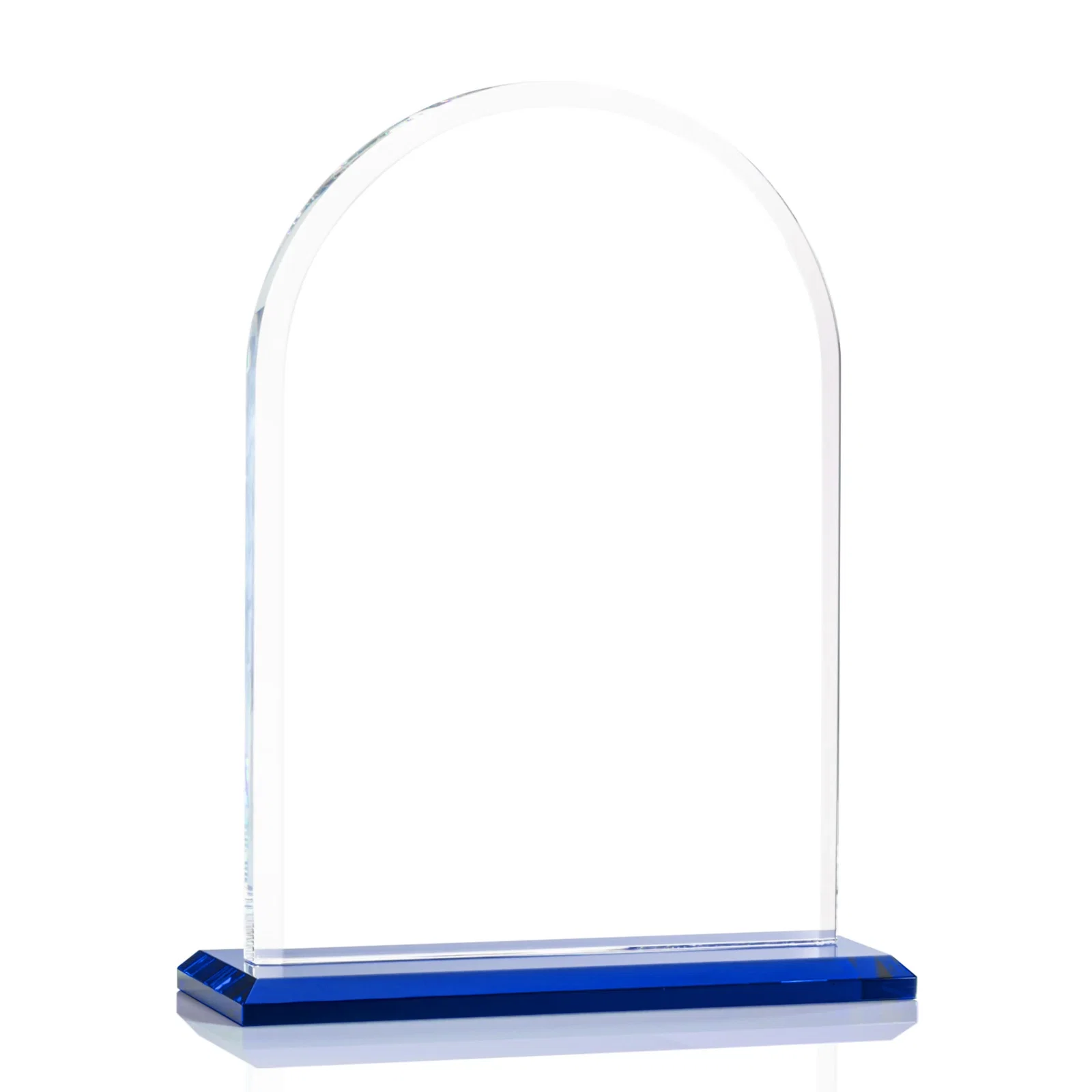 Custom engraved Thick Starfire Crystal Arch Award on a Color Base, awards for donor appreciation