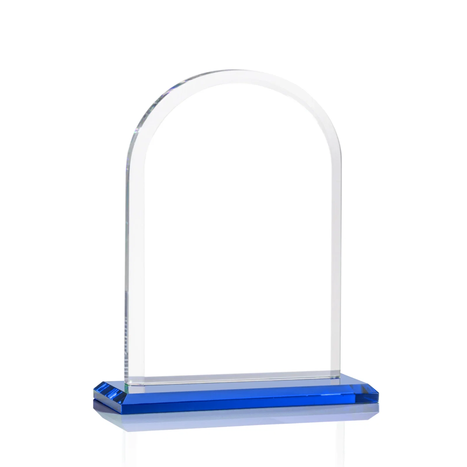 Custom engraved Thick Starfire Crystal Arch Award on a Color Base, awards for dealer and partner awards