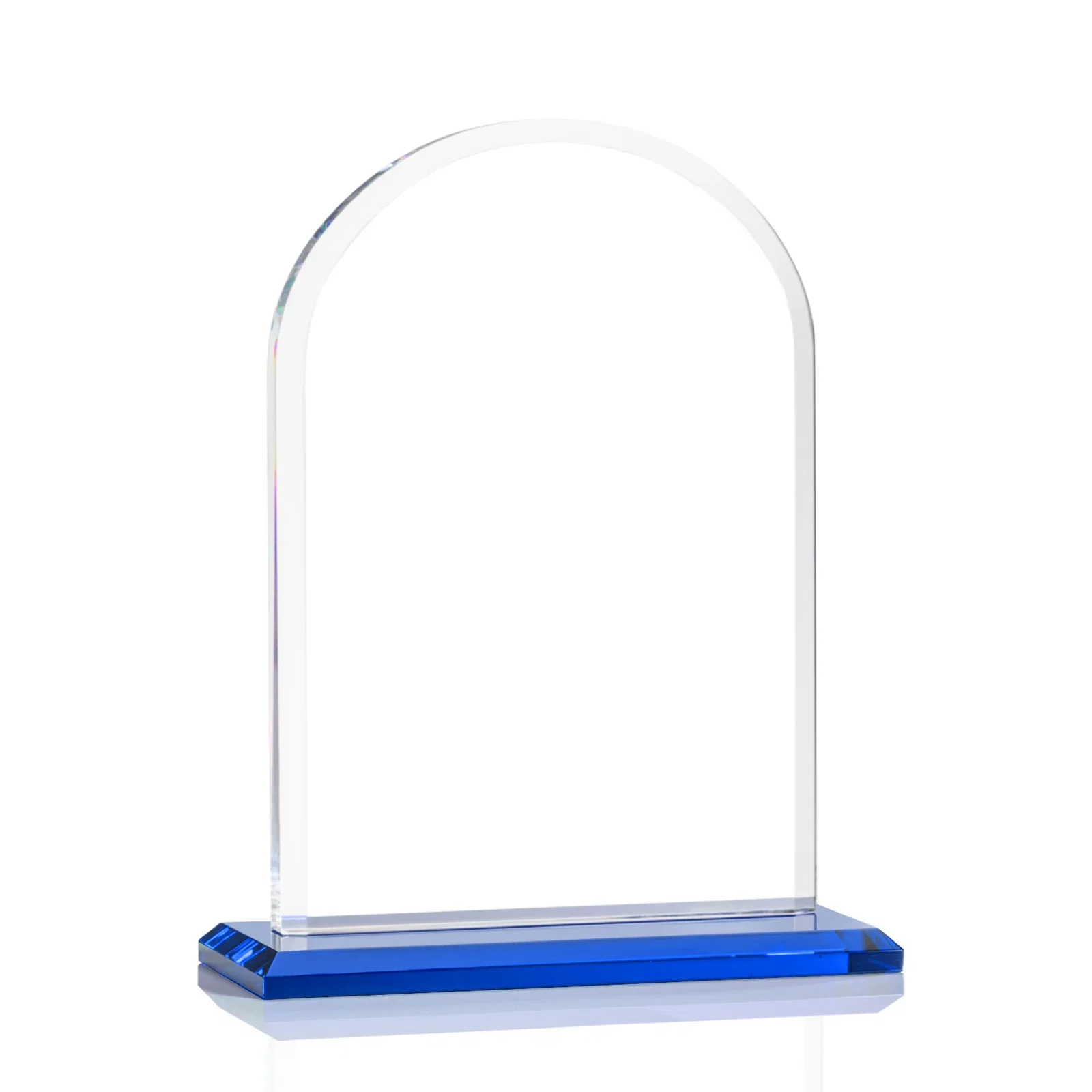 Custom engraved Thick Starfire Crystal Arch Award on a Color Base, awards for company anniversary events
