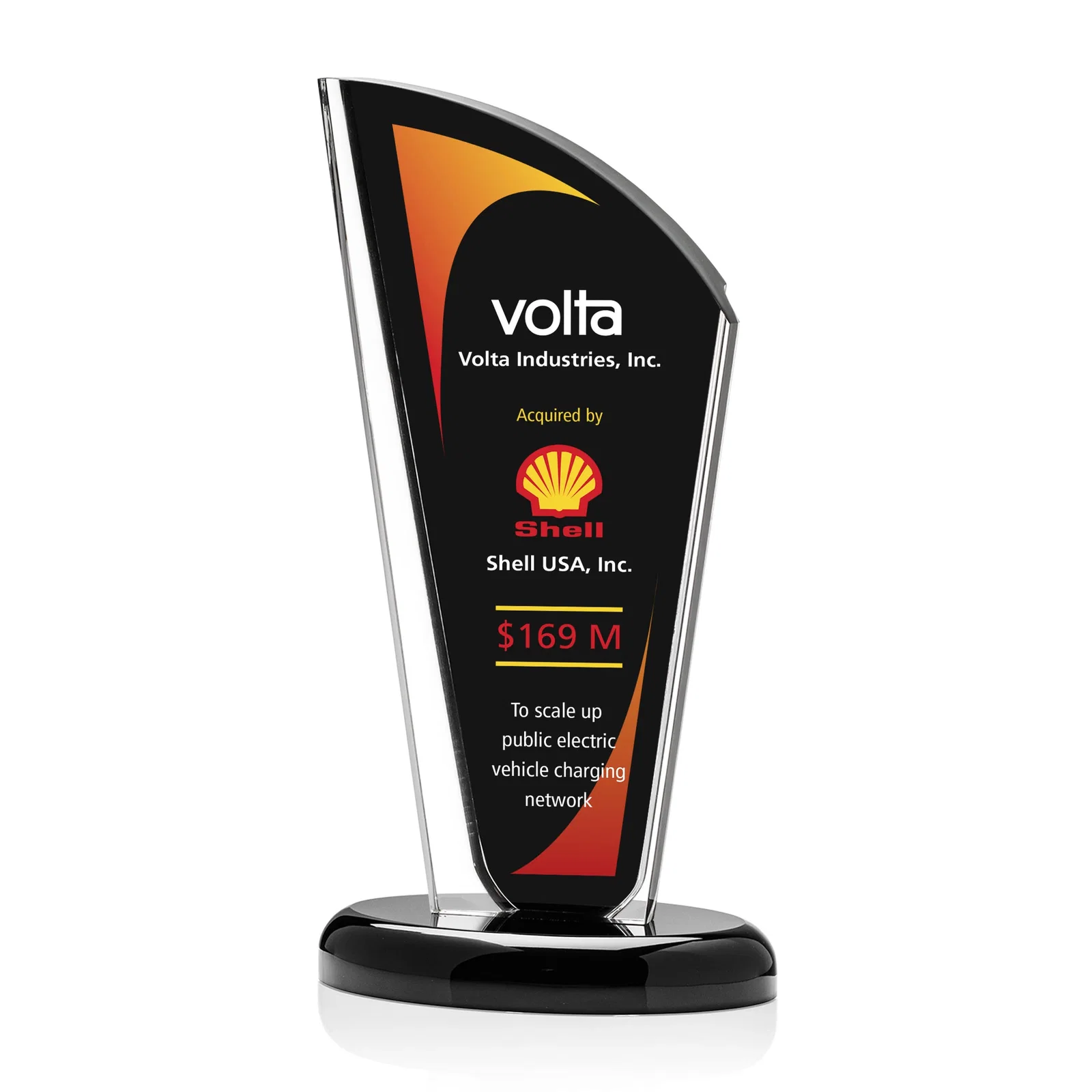 Custom Tall Acrylic Peak Award With Clear Side Panels on Ebony Base for volunteer appreciation