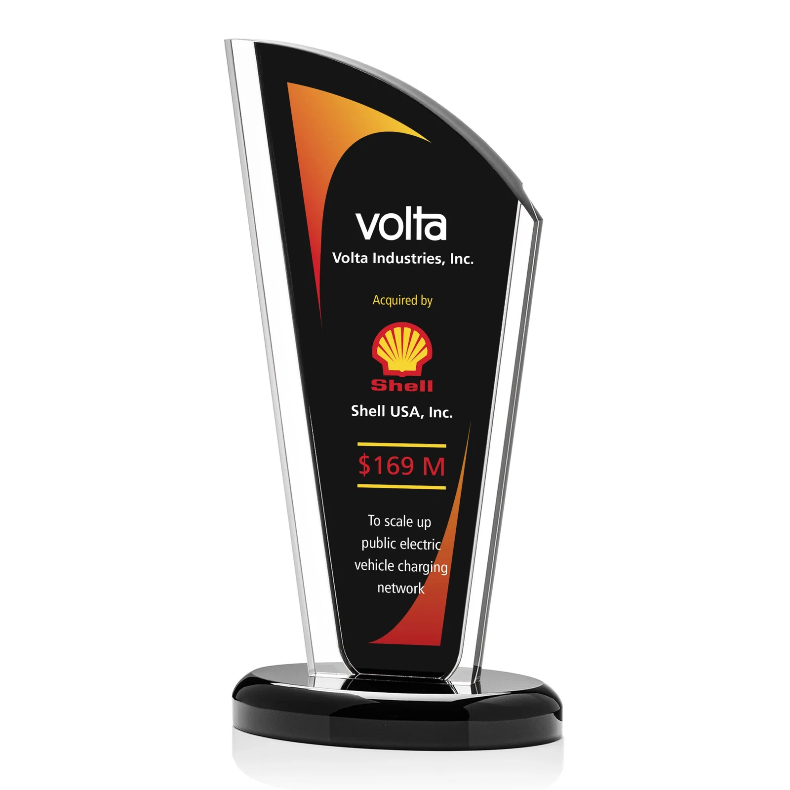 Custom Tall Acrylic Peak Award With Clear Side Panels on Ebony Base for dealer and partner awards
