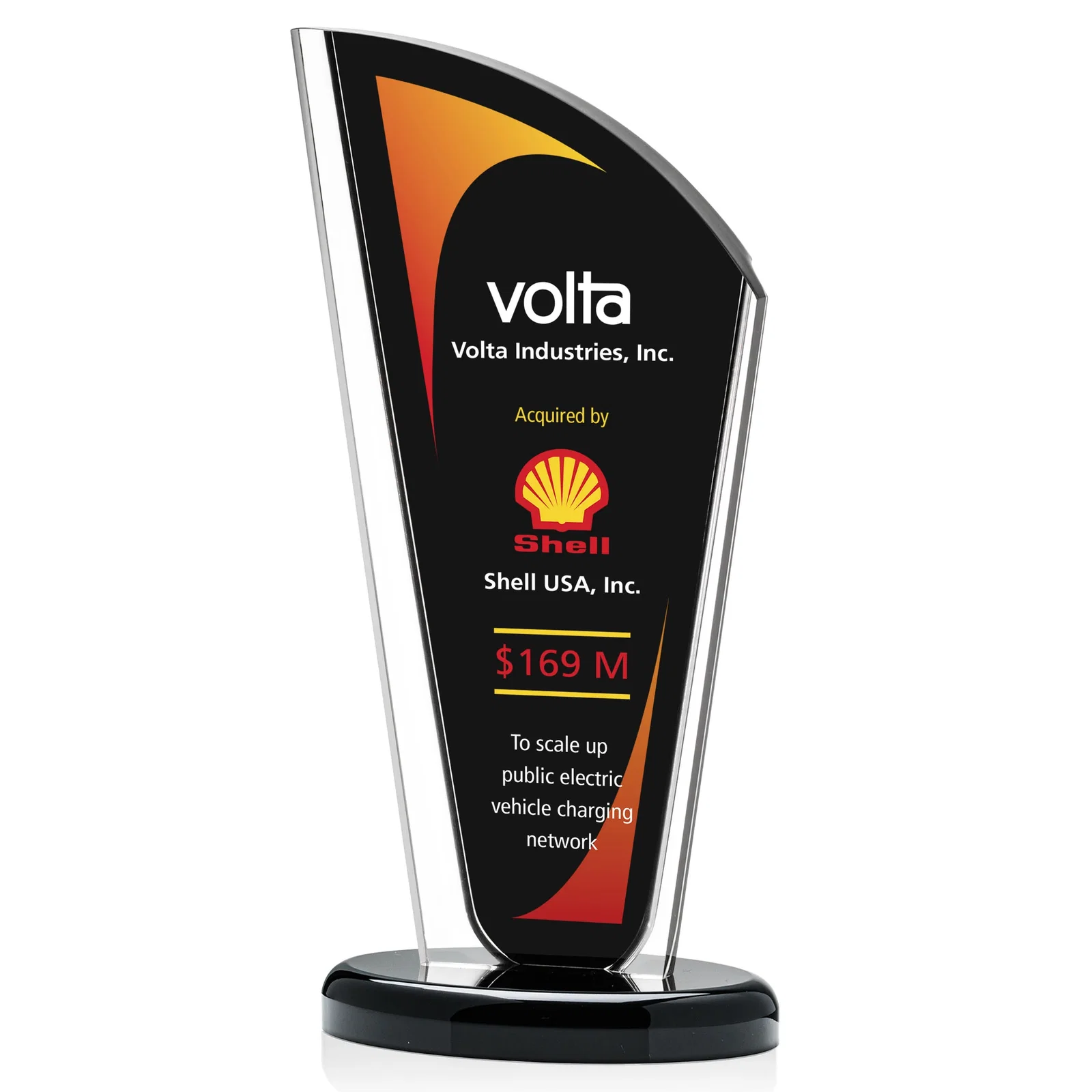 Custom Tall Acrylic Peak Award With Clear Side Panels on Ebony Base for company anniversary events