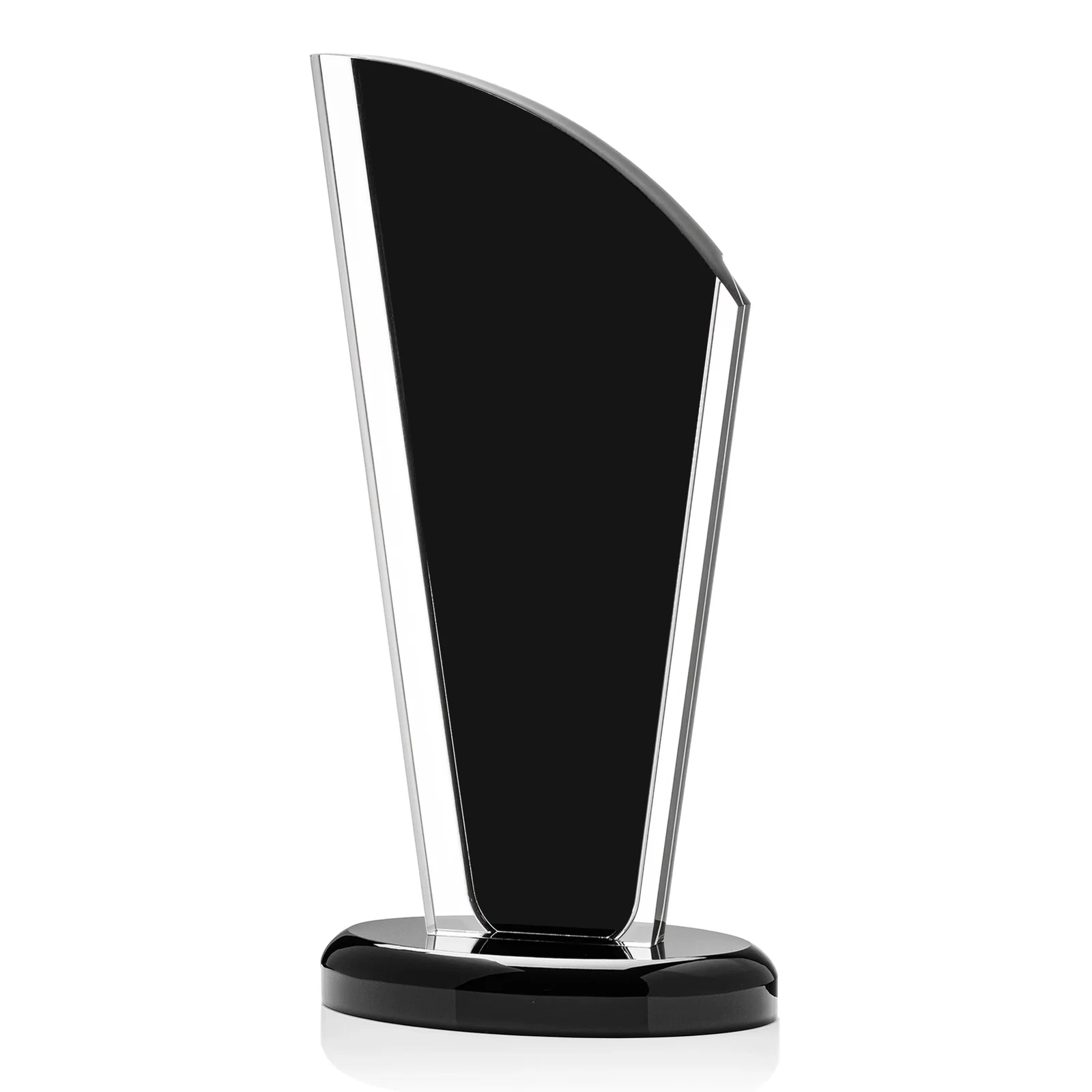 Personalized Tall Acrylic Peak Award With Clear Side Panels on Ebony Base for corporate award ceremonies