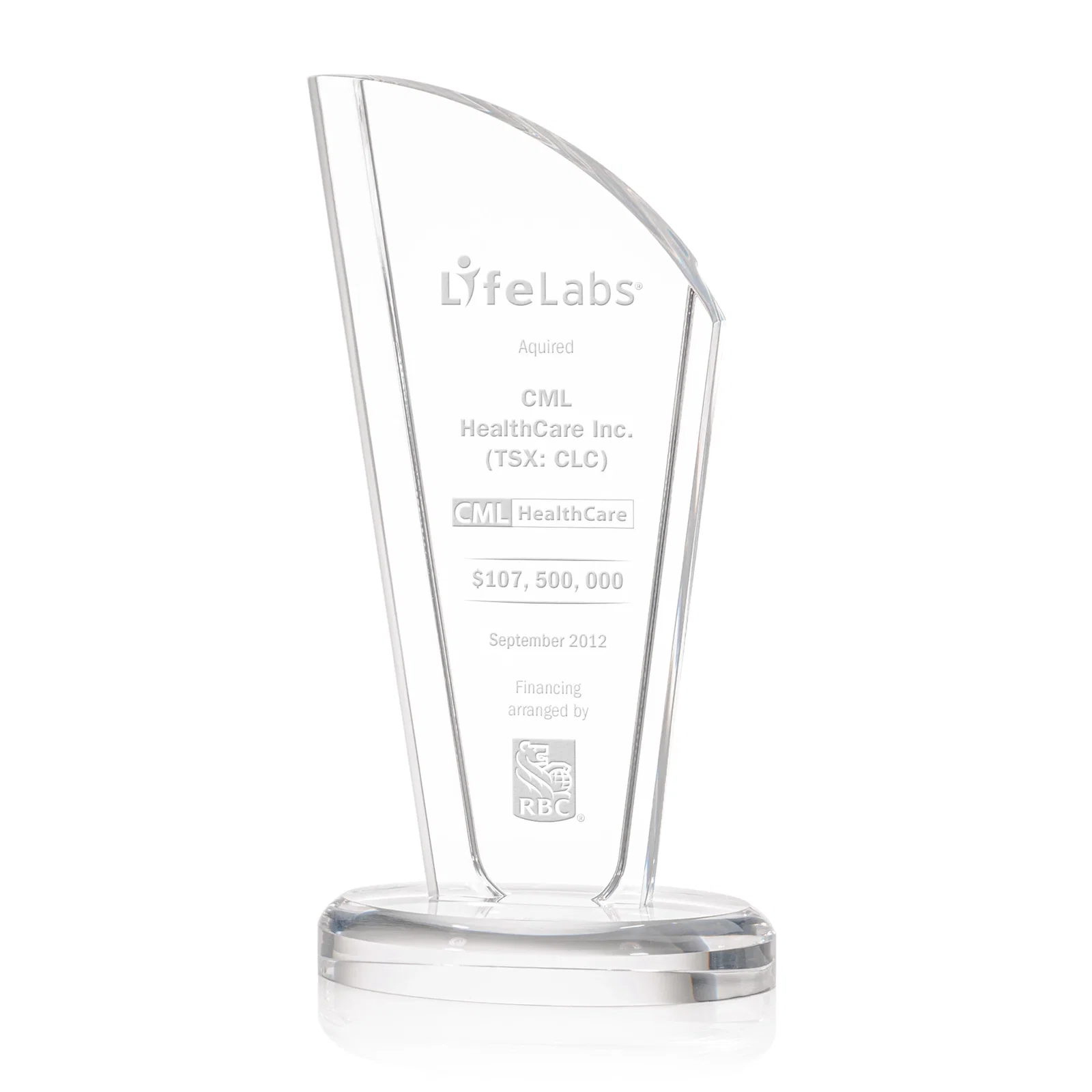 Custom Tall Acrylic Peak Award With Clear Side Panels on Ebony Base for sales achievement awards