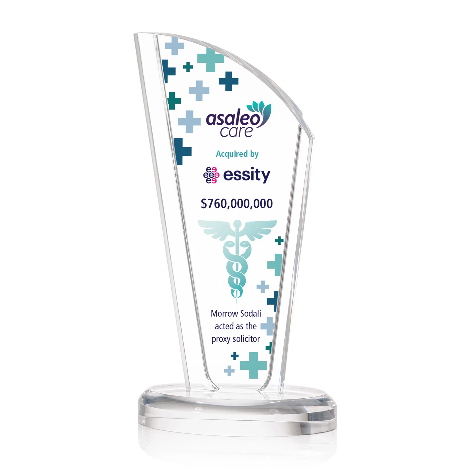 Custom Tall Acrylic Peak Award With Clear Side Panels on Ebony Base for donor appreciation