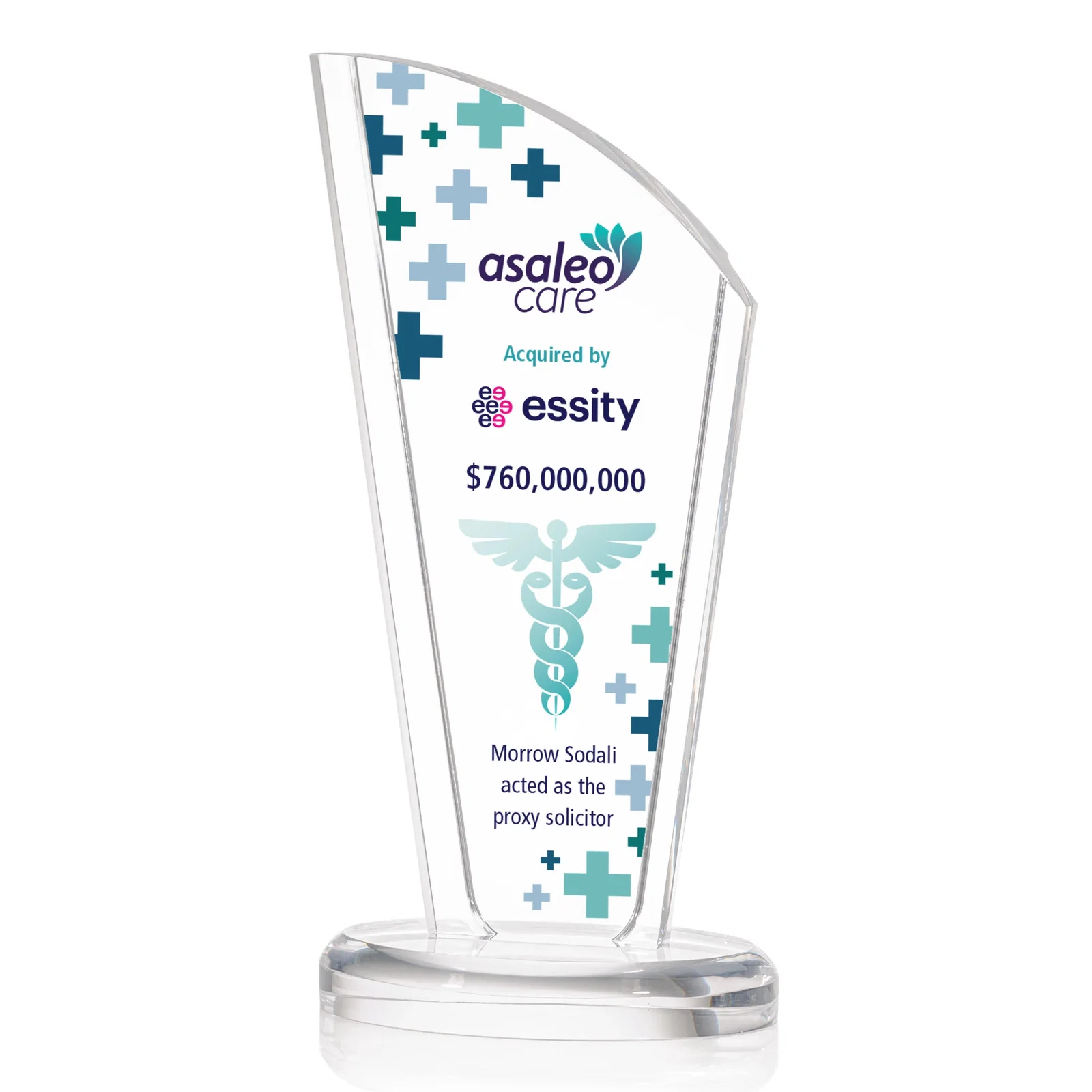 Custom Tall Acrylic Peak Award With Clear Side Panels on Ebony Base for graduation ceremonies