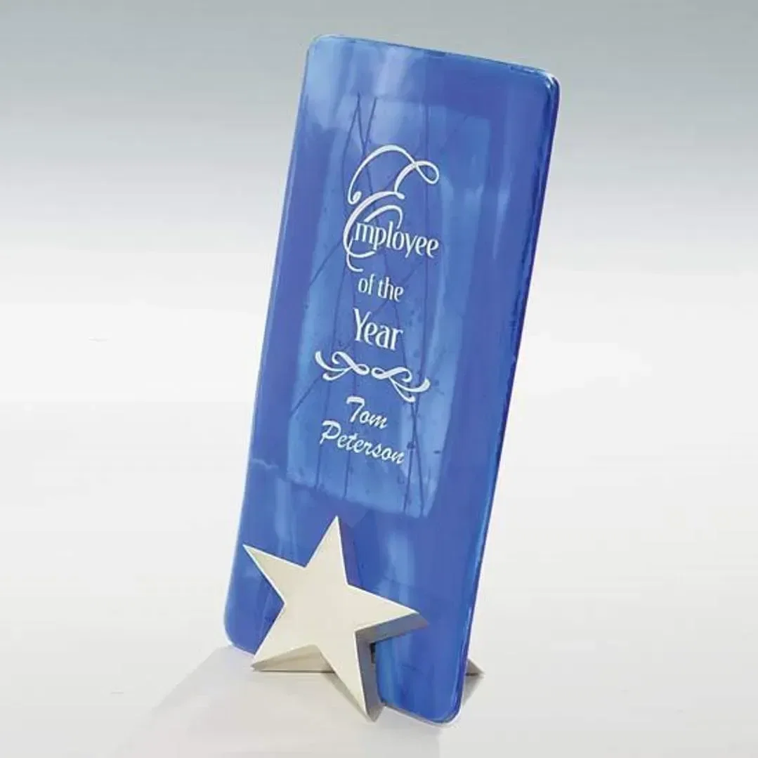 Marbleized Glass Star Award with Custom Logo Prompt and Responsive Customer Service Free 1 Colorfill — view 2