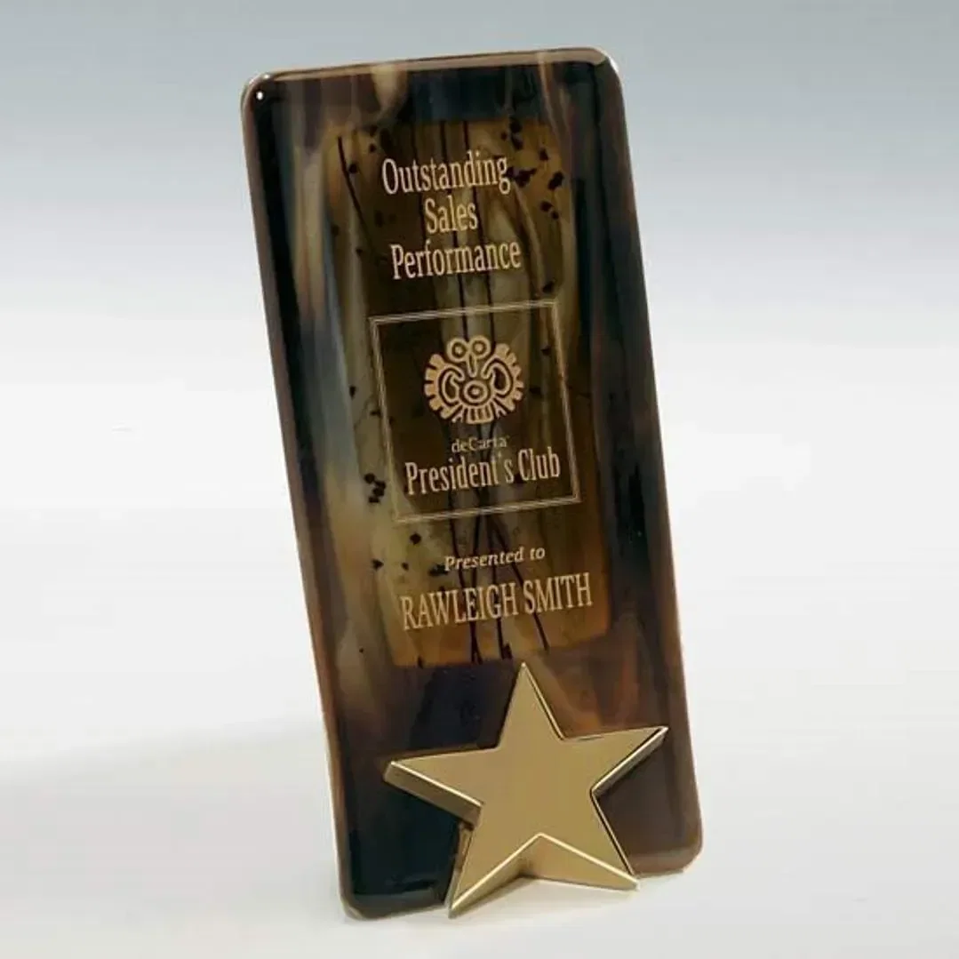 Marbleized Glass Star Award with Custom Logo Prompt and Responsive Customer Service Free 1 Colorfill — view 3
