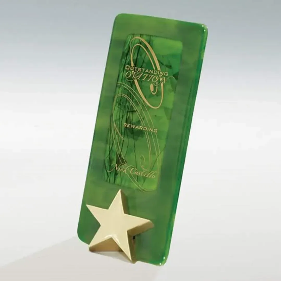Marbleized Glass Star Award with Custom Logo Prompt and Responsive Customer Service Free 1 Colorfill — view 4