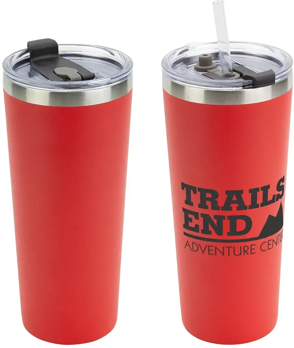Custom logo Brighton 20 oz tumbler, flip-top straw lid close-up