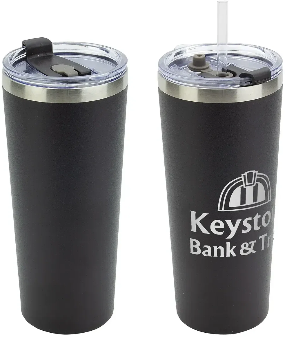 Branded Brighton 20 oz vacuum tumbler, side profile