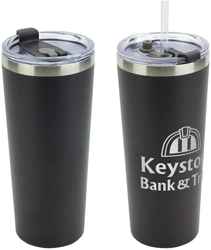 Branded Brighton 20 oz vacuum tumbler, side profile