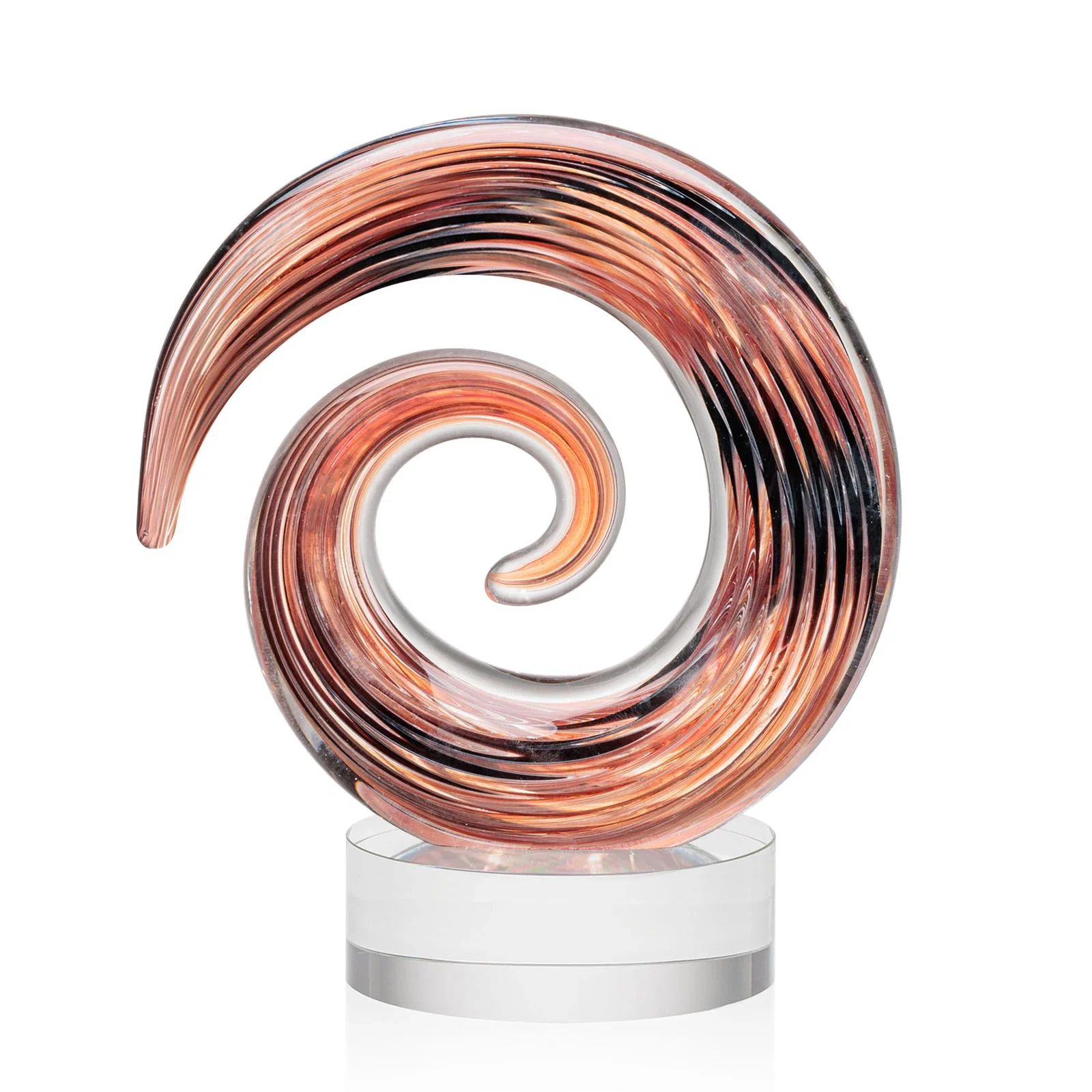 Custom Seashell-Shaped Art Glass Award with Swirled Amber and Ebony for volunteer appreciation