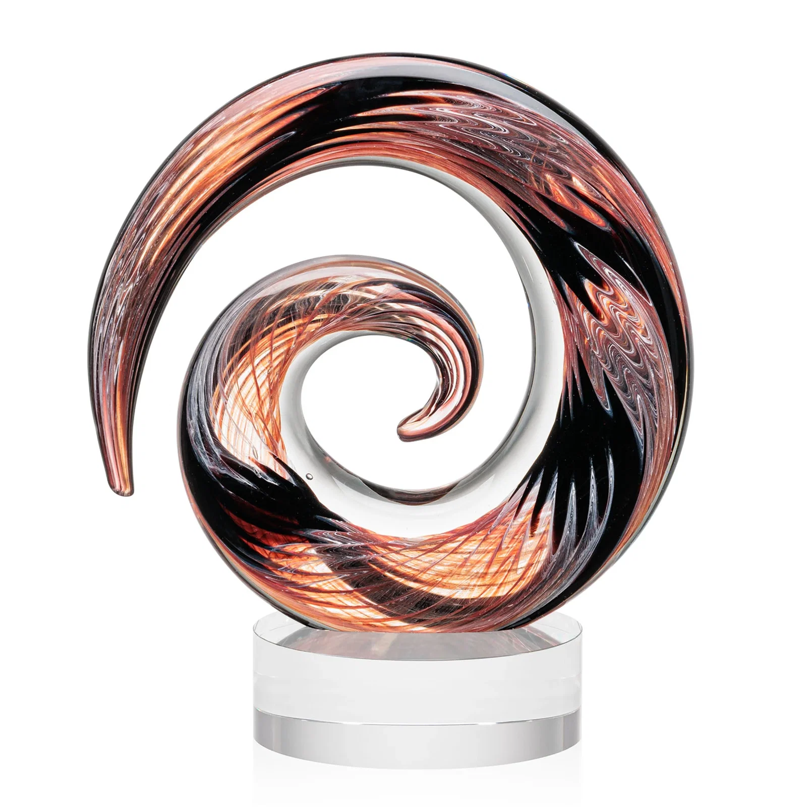 Custom Seashell-Shaped Art Glass Award with Swirled Amber and Ebony for dealer and partner awards