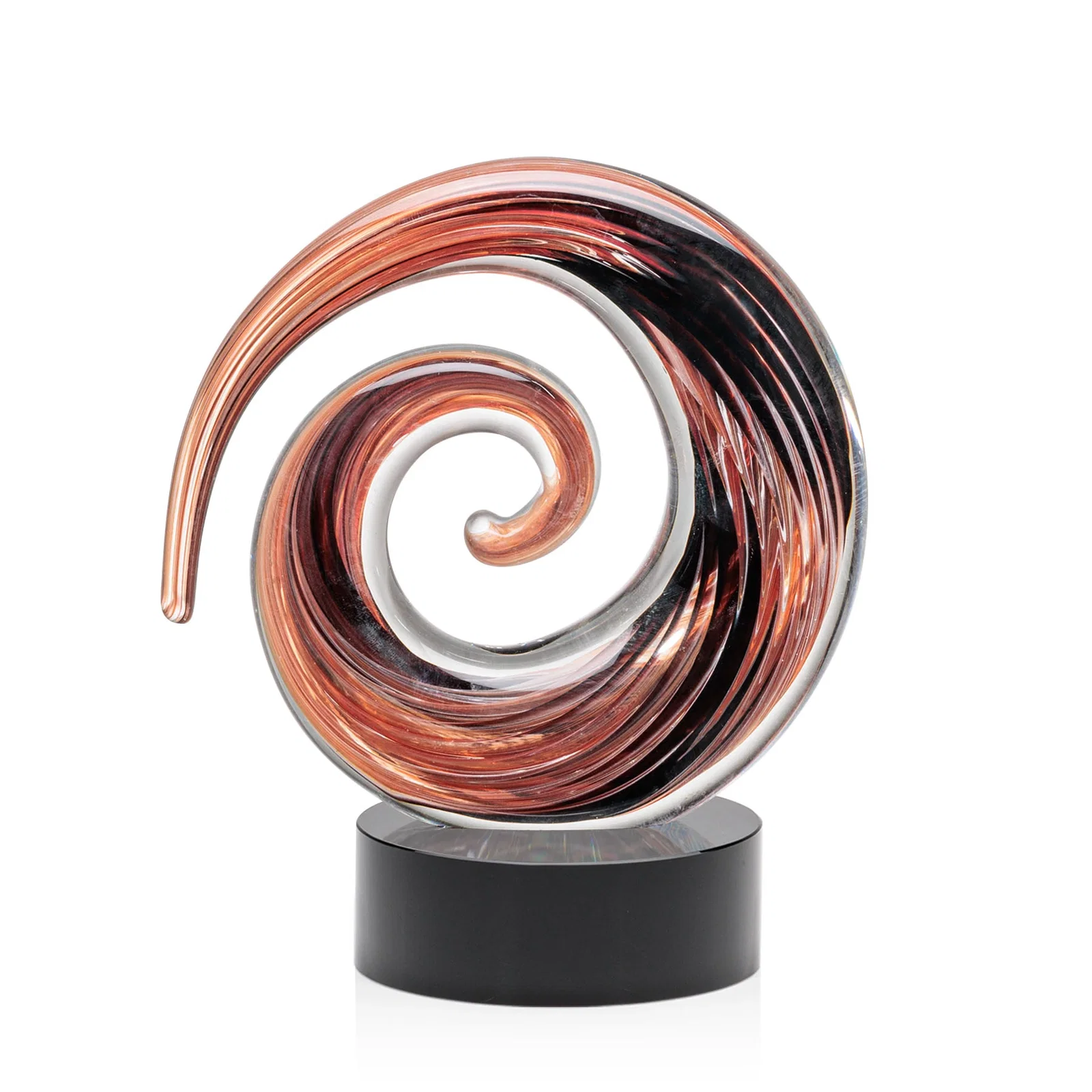 Custom Seashell-Shaped Art Glass Award with Swirled Amber and Ebony for company anniversary events