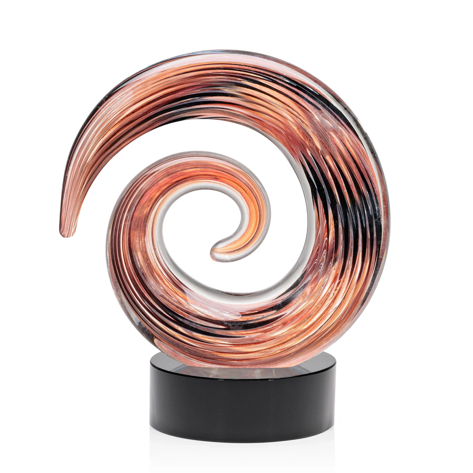 Personalized Seashell-Shaped Art Glass Award with Swirled Amber and Ebony for employee recognition