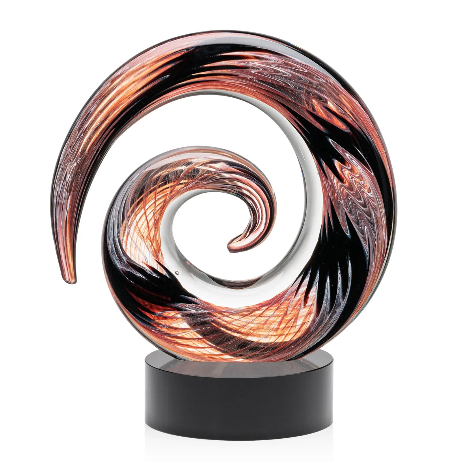 Personalized Seashell-Shaped Art Glass Award with Swirled Amber and Ebony for corporate award ceremonies