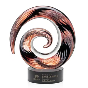 Seashell-Shaped Art Glass Award with Swirled Amber and Ebony