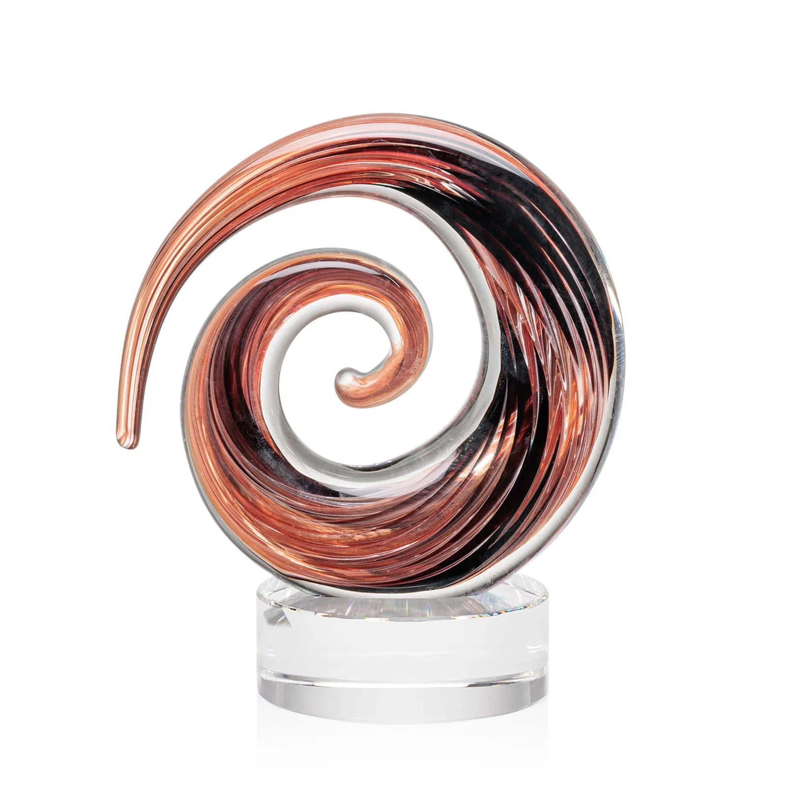 Custom Seashell-Shaped Art Glass Award with Swirled Amber and Ebony for safety achievement programs