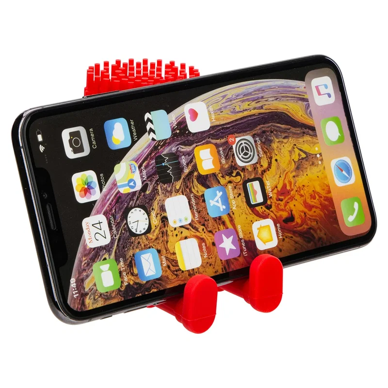 Angled view of the Bristle Buddy Flexible Phone Stand