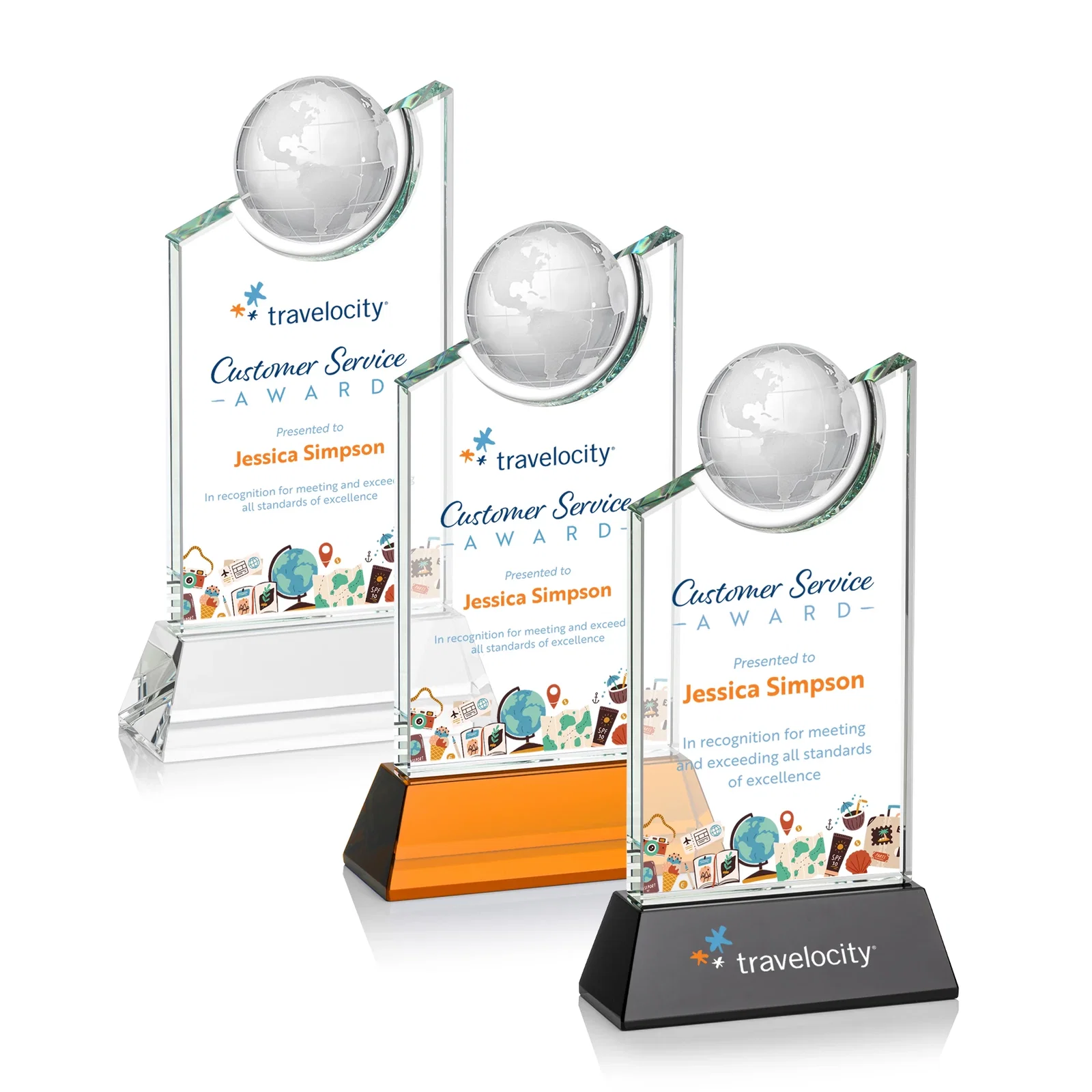 Custom Optical Crystal Award with a Suspended Half-Globe for dealer and partner awards
