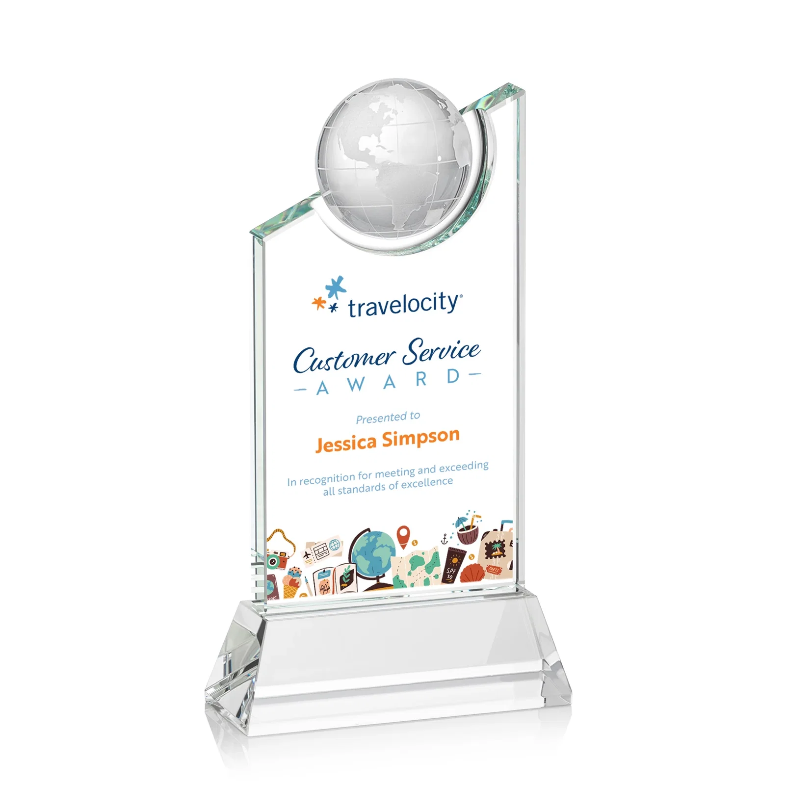 Custom Optical Crystal Award with a Suspended Half-Globe for company anniversary events