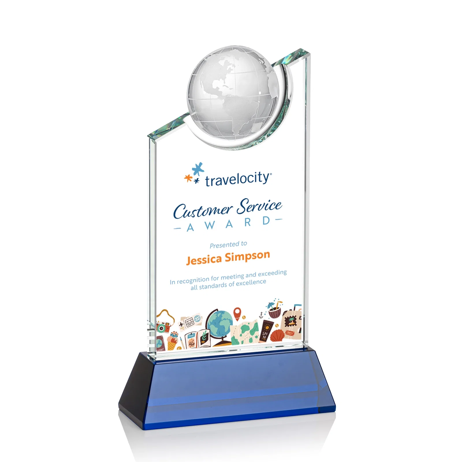 Personalized Optical Crystal Award with a Suspended Half-Globe for corporate award ceremonies