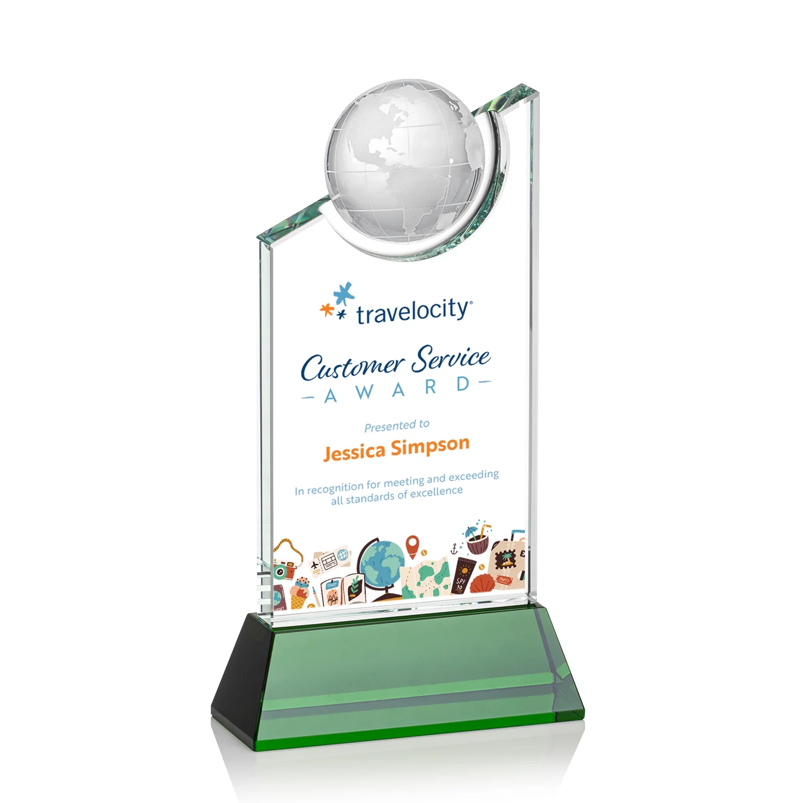 Personalized Optical Crystal Award with a Suspended Half-Globe for service anniversary gifts