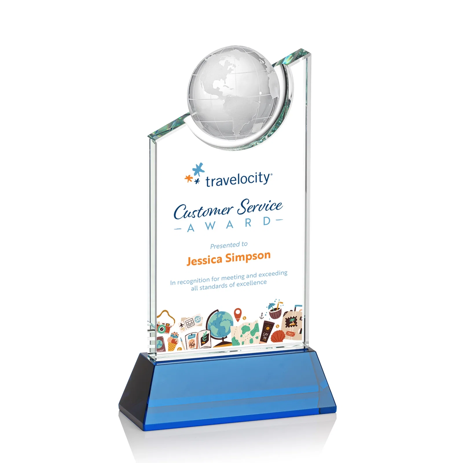 Personalized Optical Crystal Award with a Suspended Half-Globe for sales achievement awards