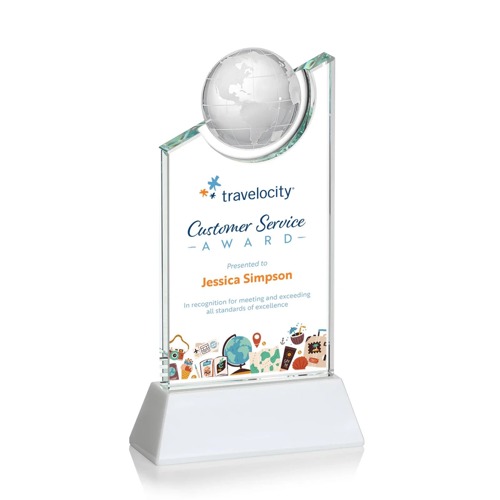 Personalized Optical Crystal Award with a Suspended Half-Globe for retirement presentations