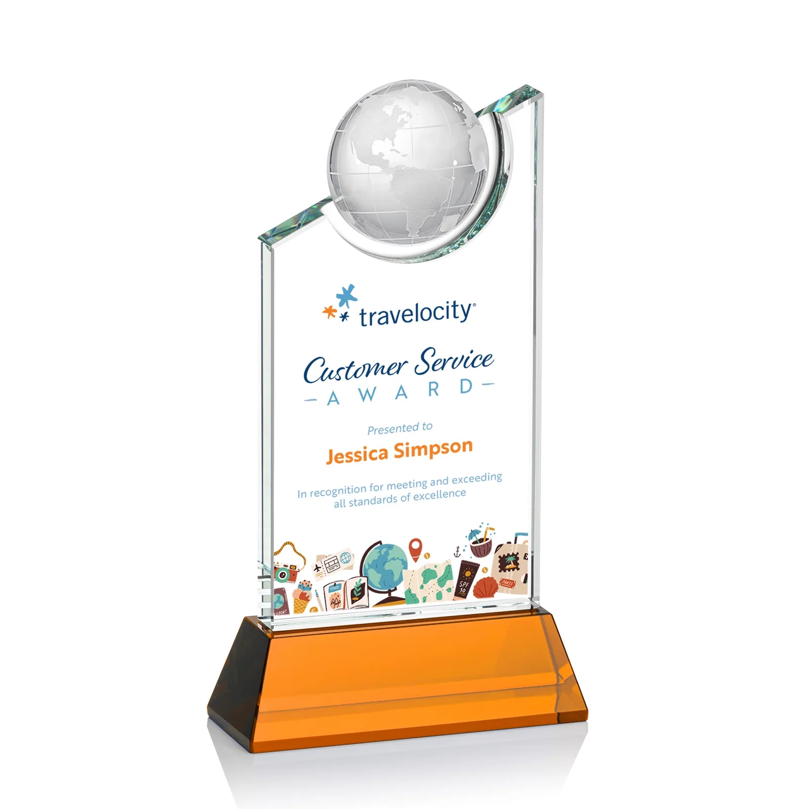 Personalized Optical Crystal Award with a Suspended Half-Globe for team milestone celebrations