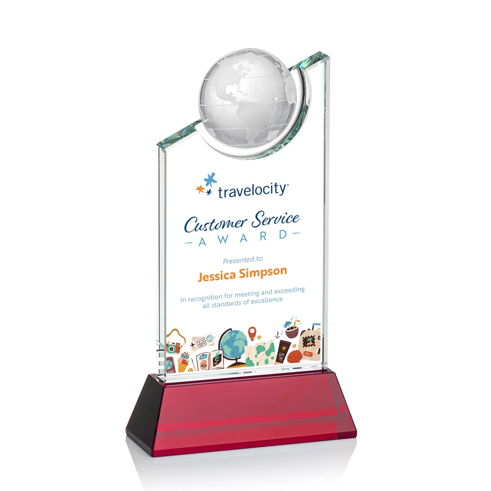 Personalized Optical Crystal Award with a Suspended Half-Globe for donor appreciation