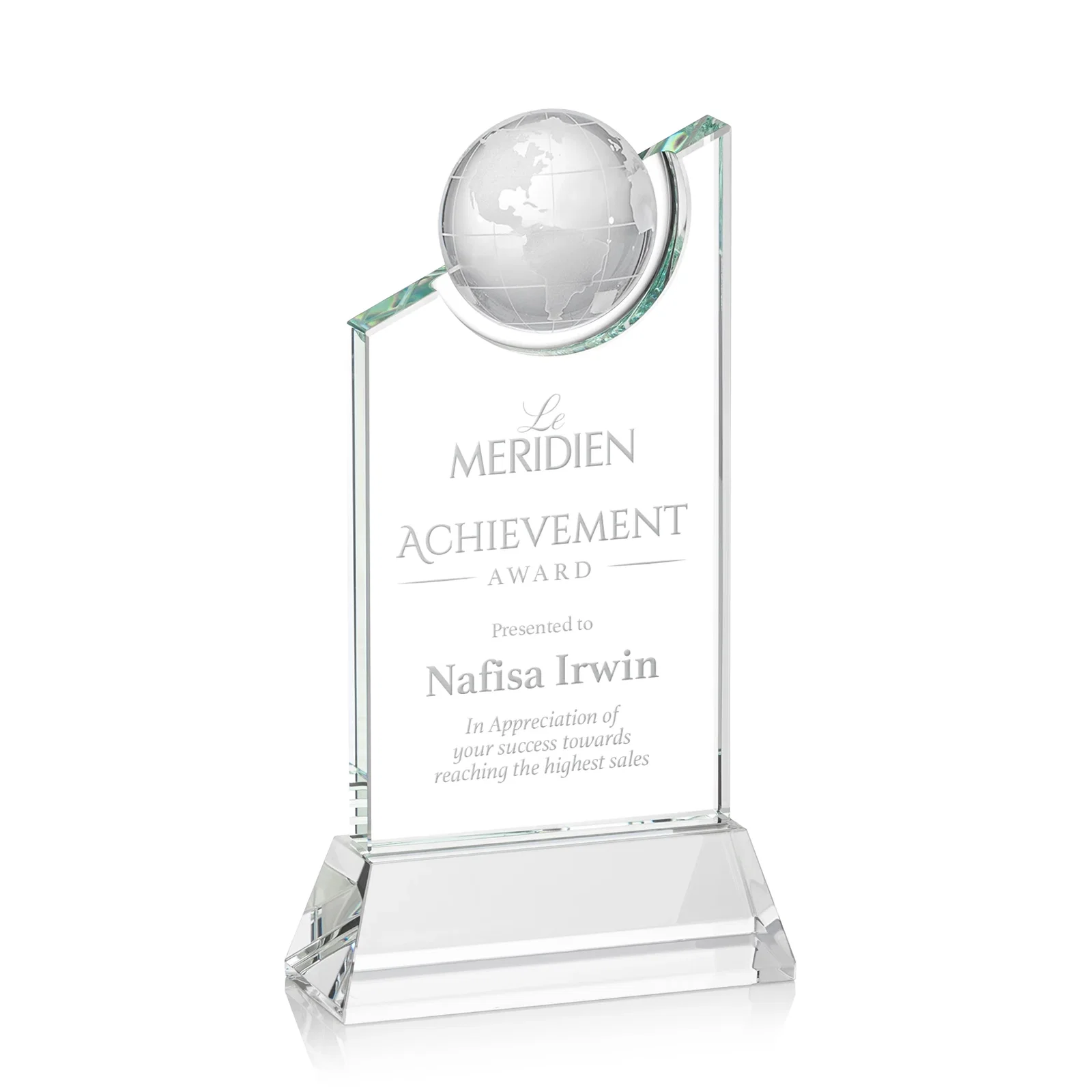 Custom Optical Crystal Award with a Suspended Half-Globe for corporate award ceremonies