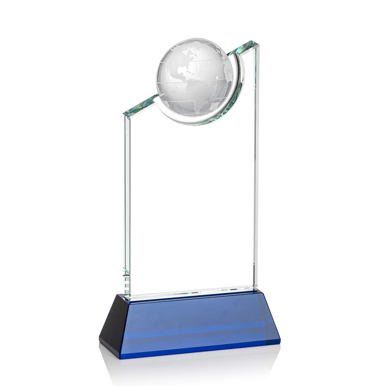 Personalized Optical Crystal Award with a Suspended Half-Globe for volunteer appreciation