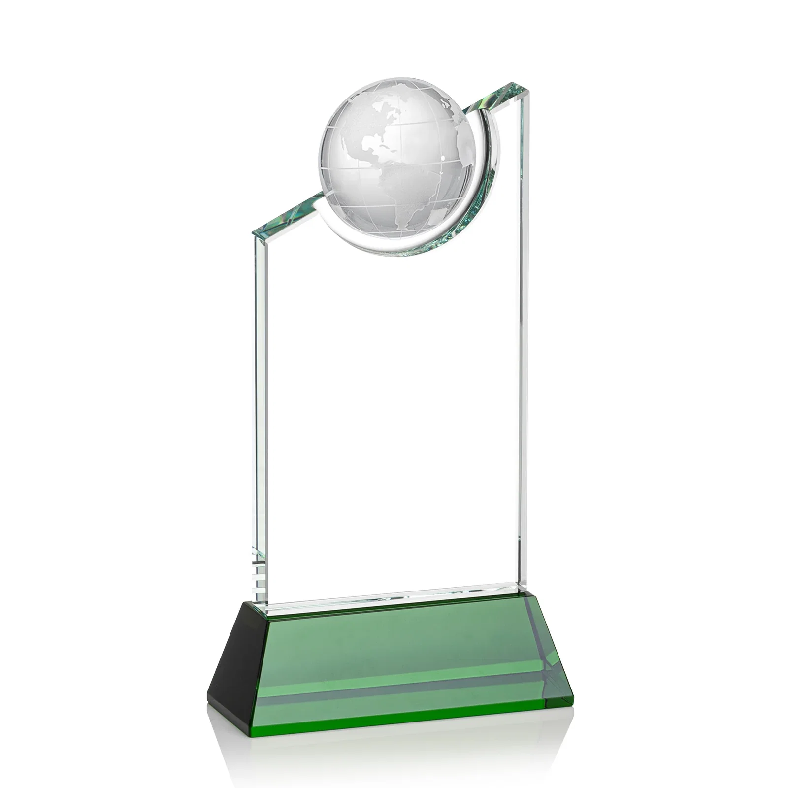 Personalized Optical Crystal Award with a Suspended Half-Globe for dealer and partner awards