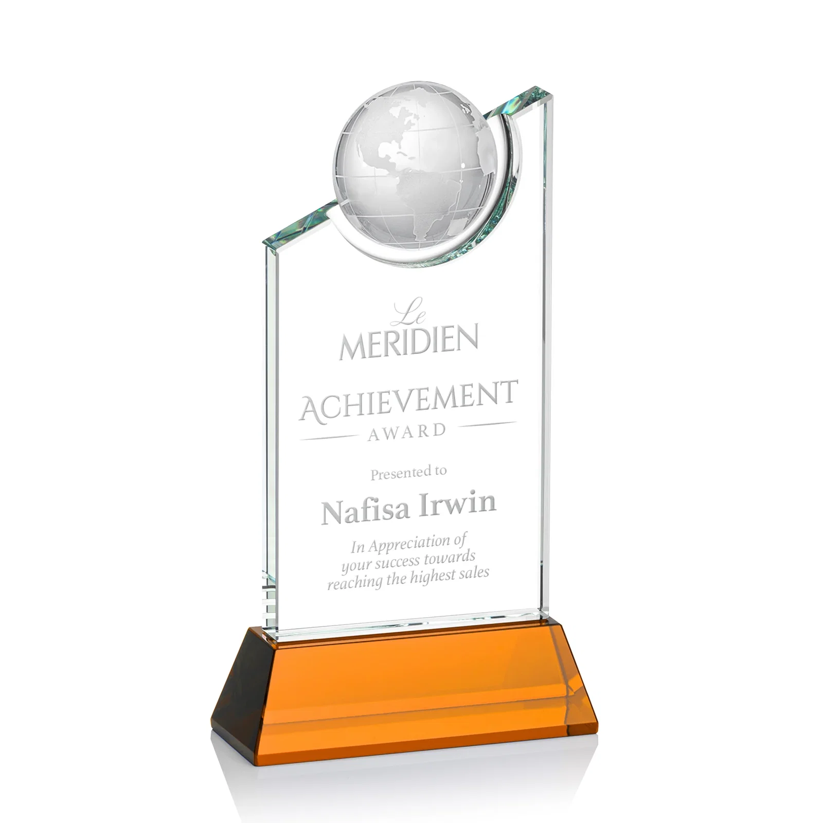 Custom Optical Crystal Award with a Suspended Half-Globe for graduation ceremonies