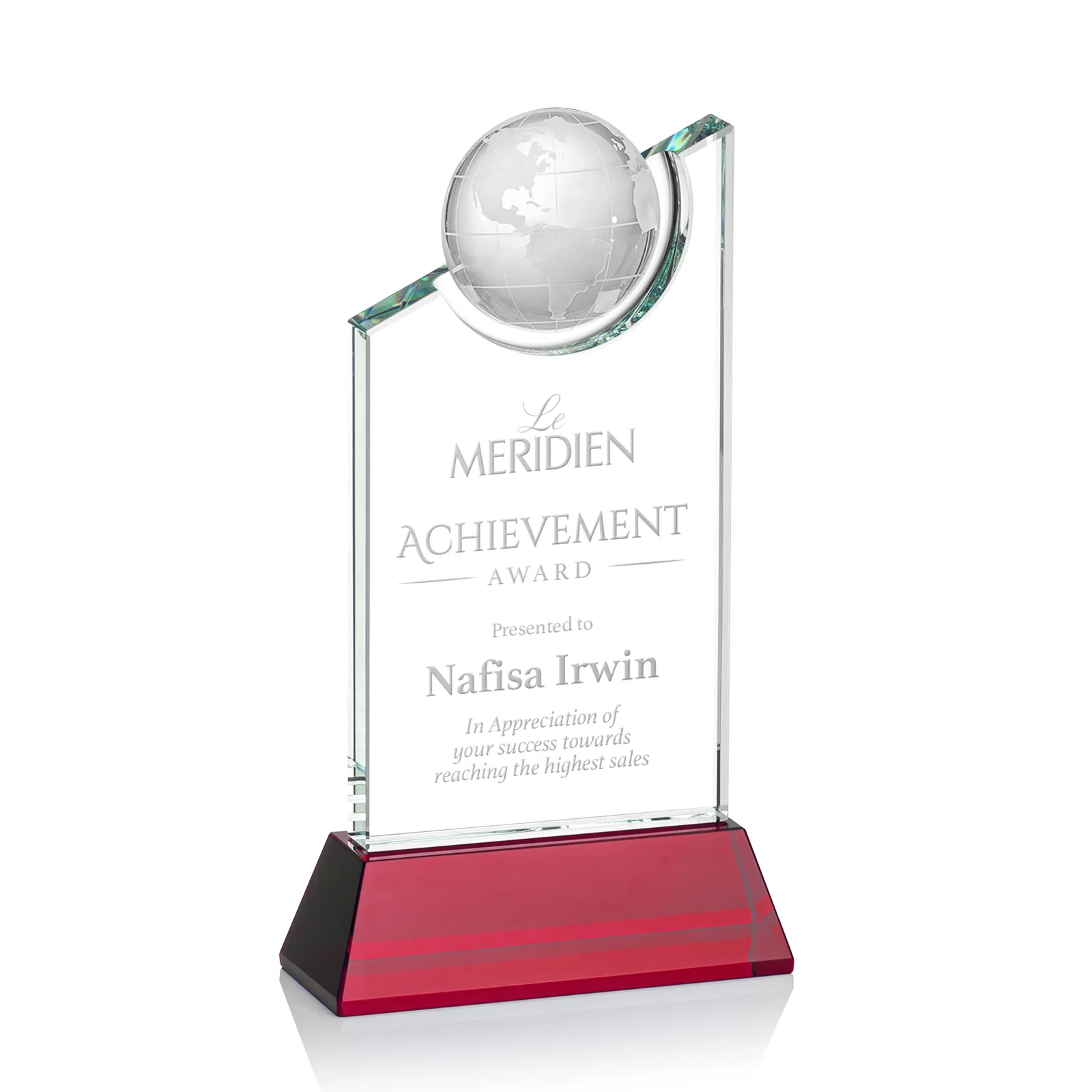 Custom Optical Crystal Award with a Suspended Half-Globe for safety achievement programs